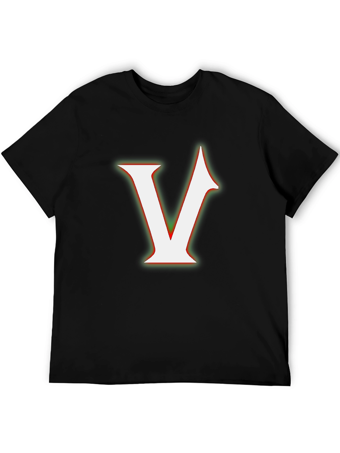 Bold Initial V Graphic Tee - Black Cotton Blend