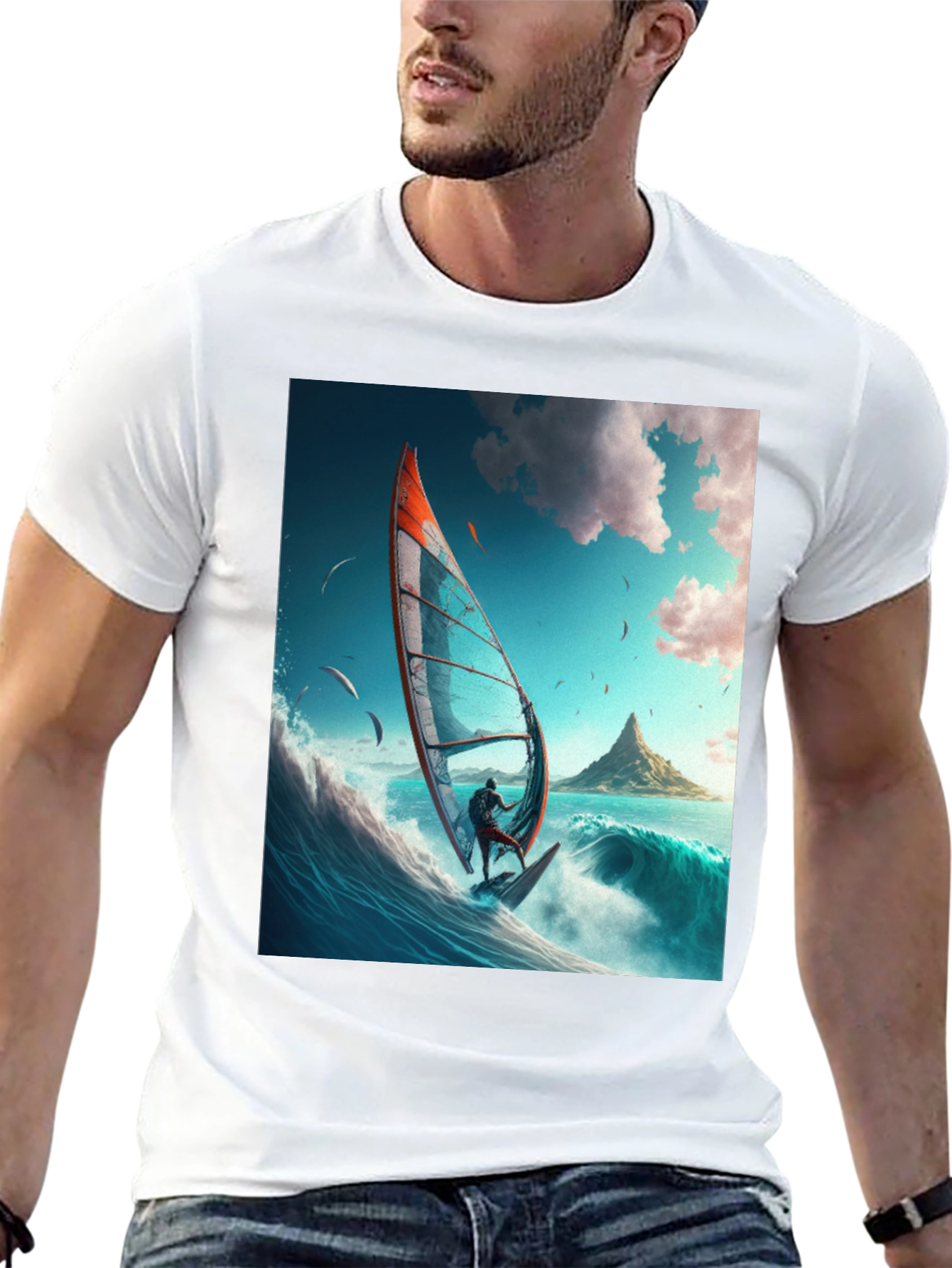 Windsurfing Graphic Tee - Black Cotton
