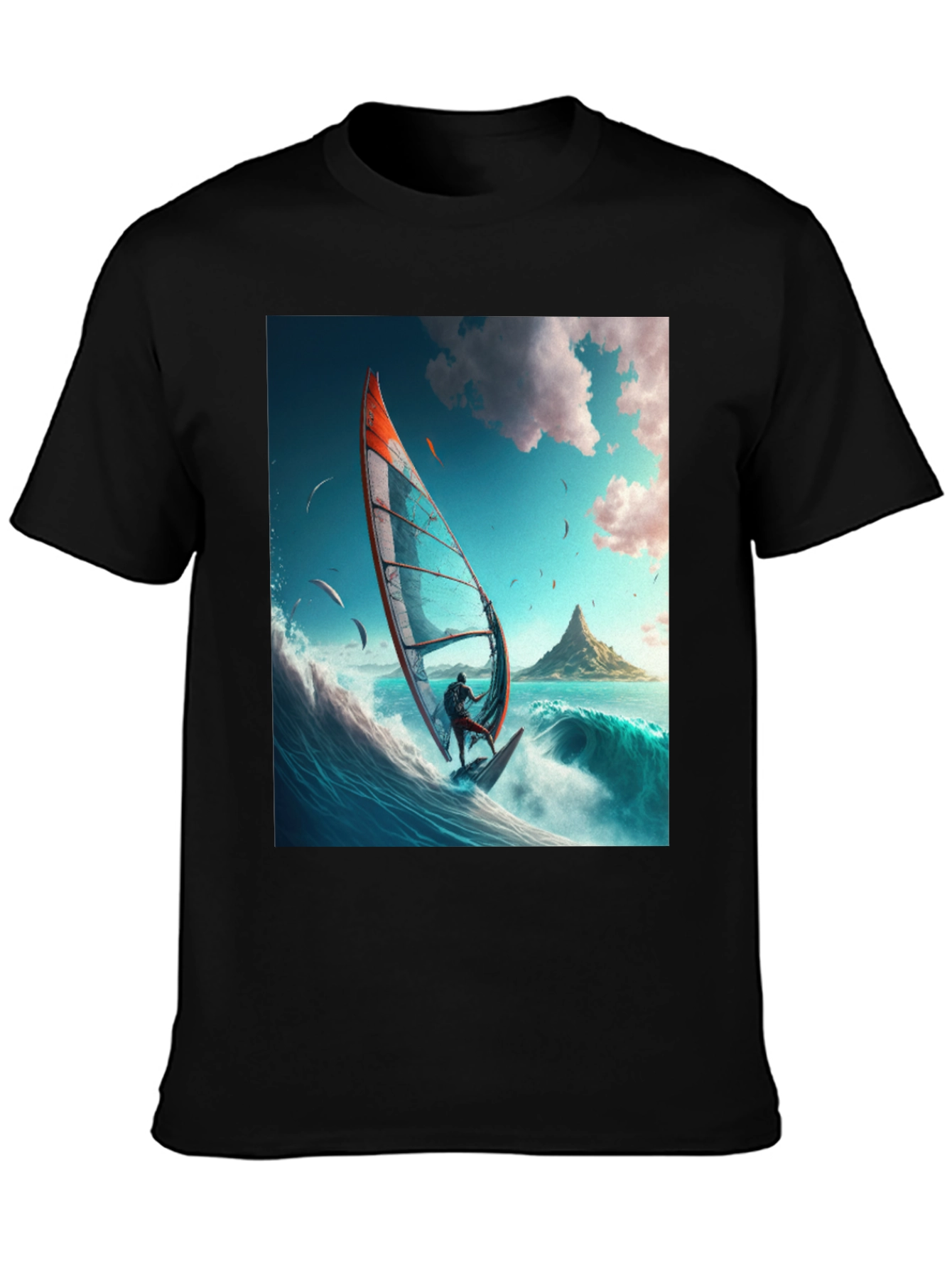 Windsurfing Graphic Tee - Black Cotton