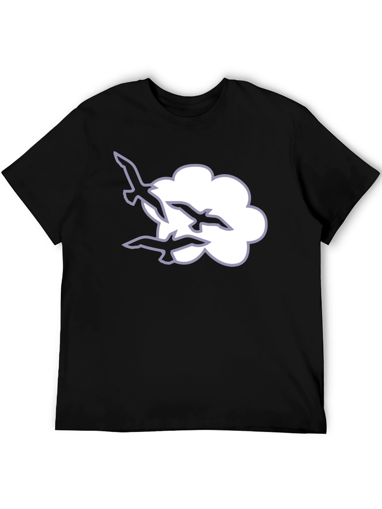 Cloud and Birds Black T-Shirt