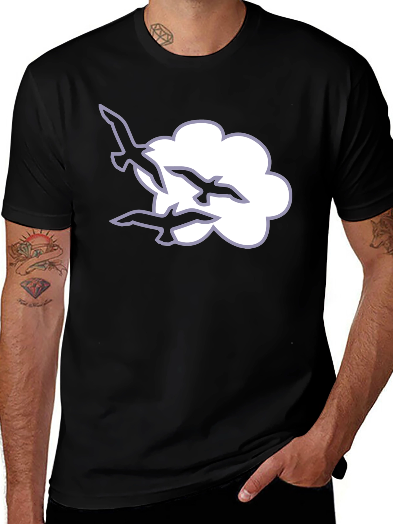 Cloud and Birds Black T-Shirt