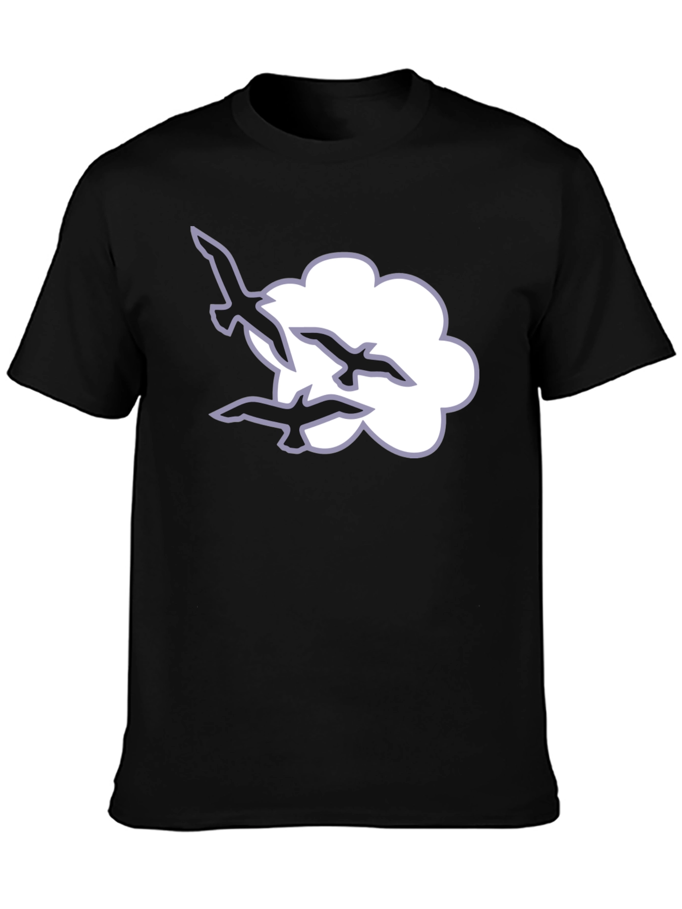 Cloud and Birds Black T-Shirt