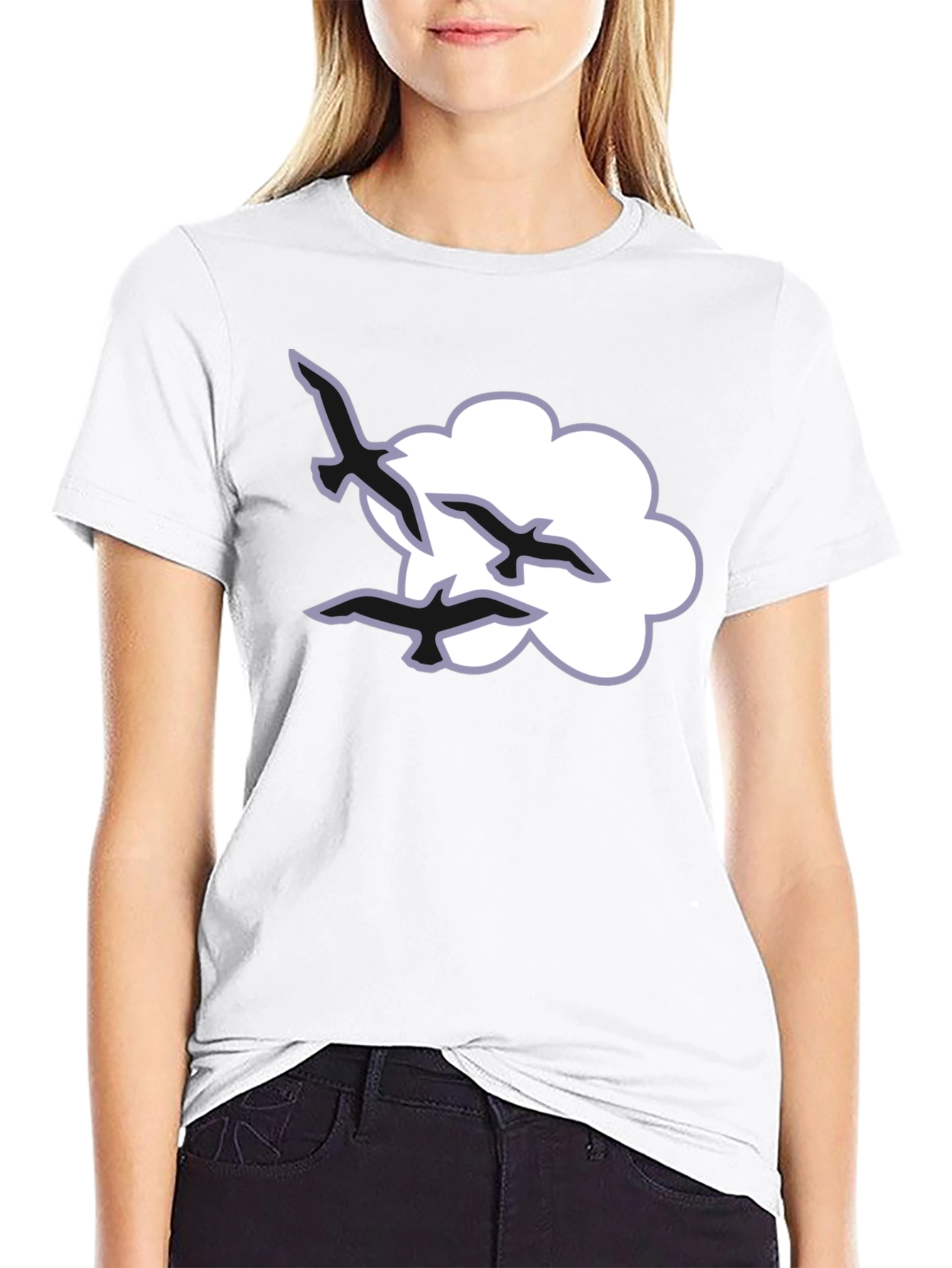 Cloud and Birds Black T-Shirt