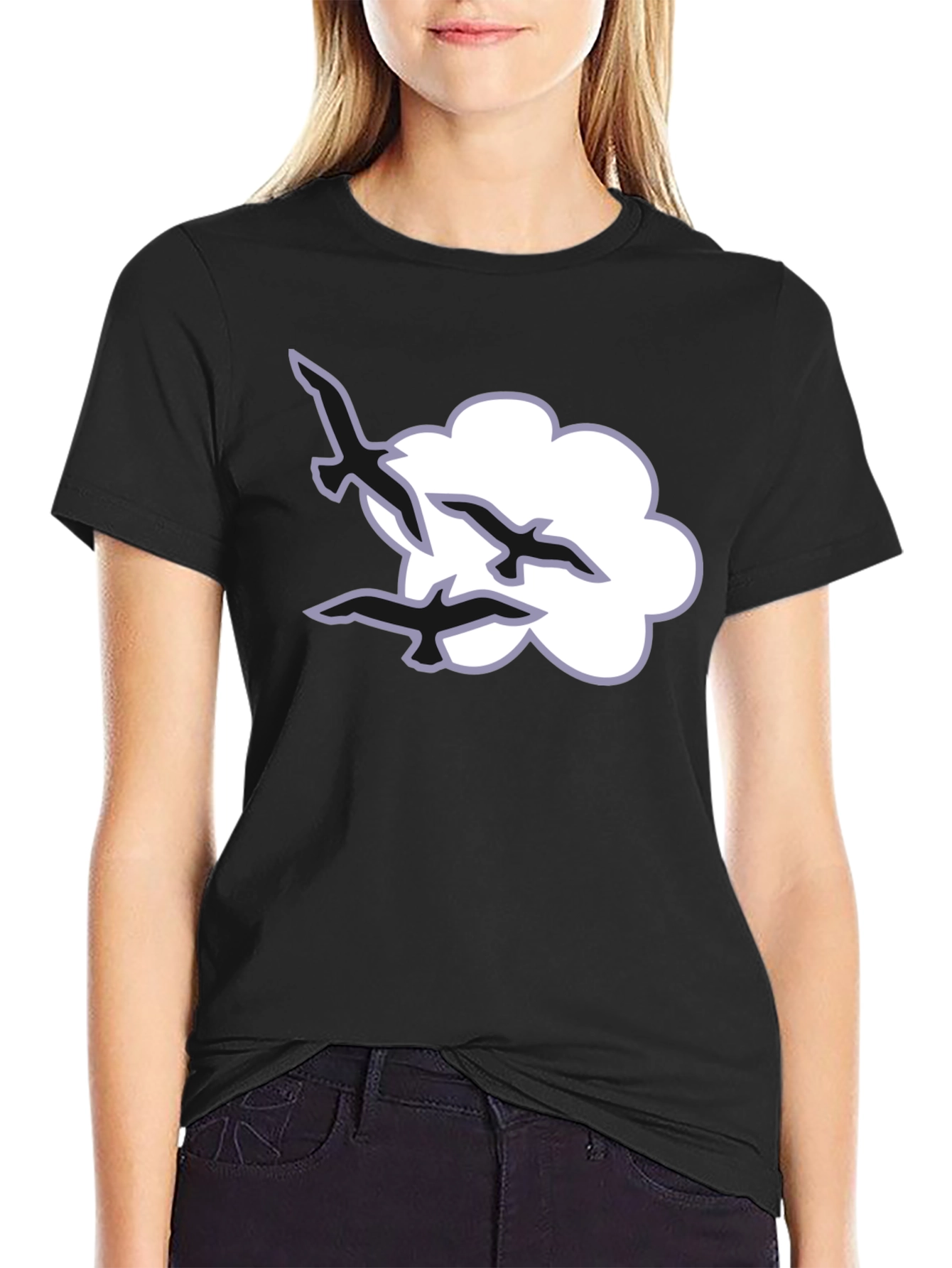 Cloud and Birds Black T-Shirt
