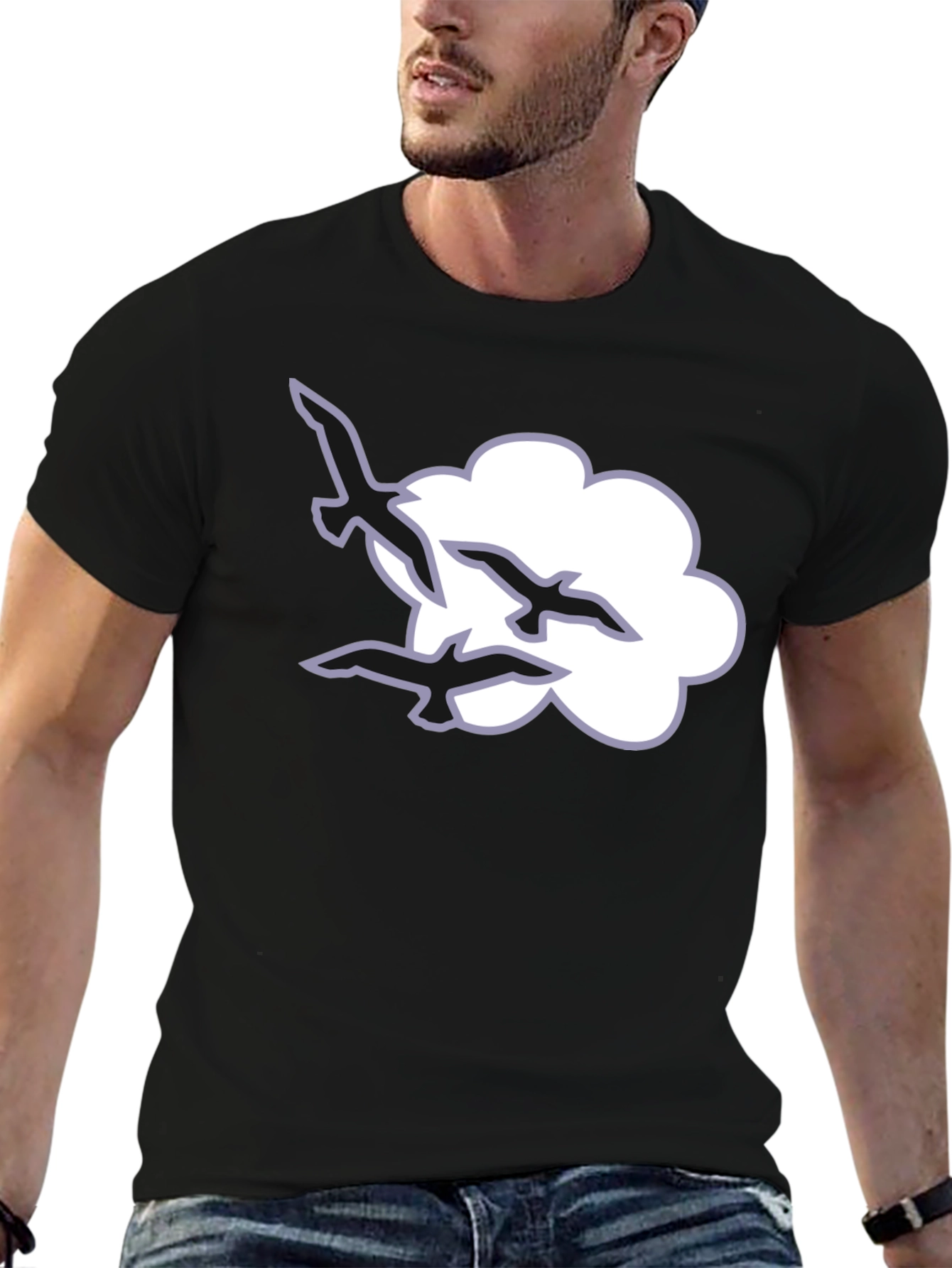 Cloud and Birds Black T-Shirt