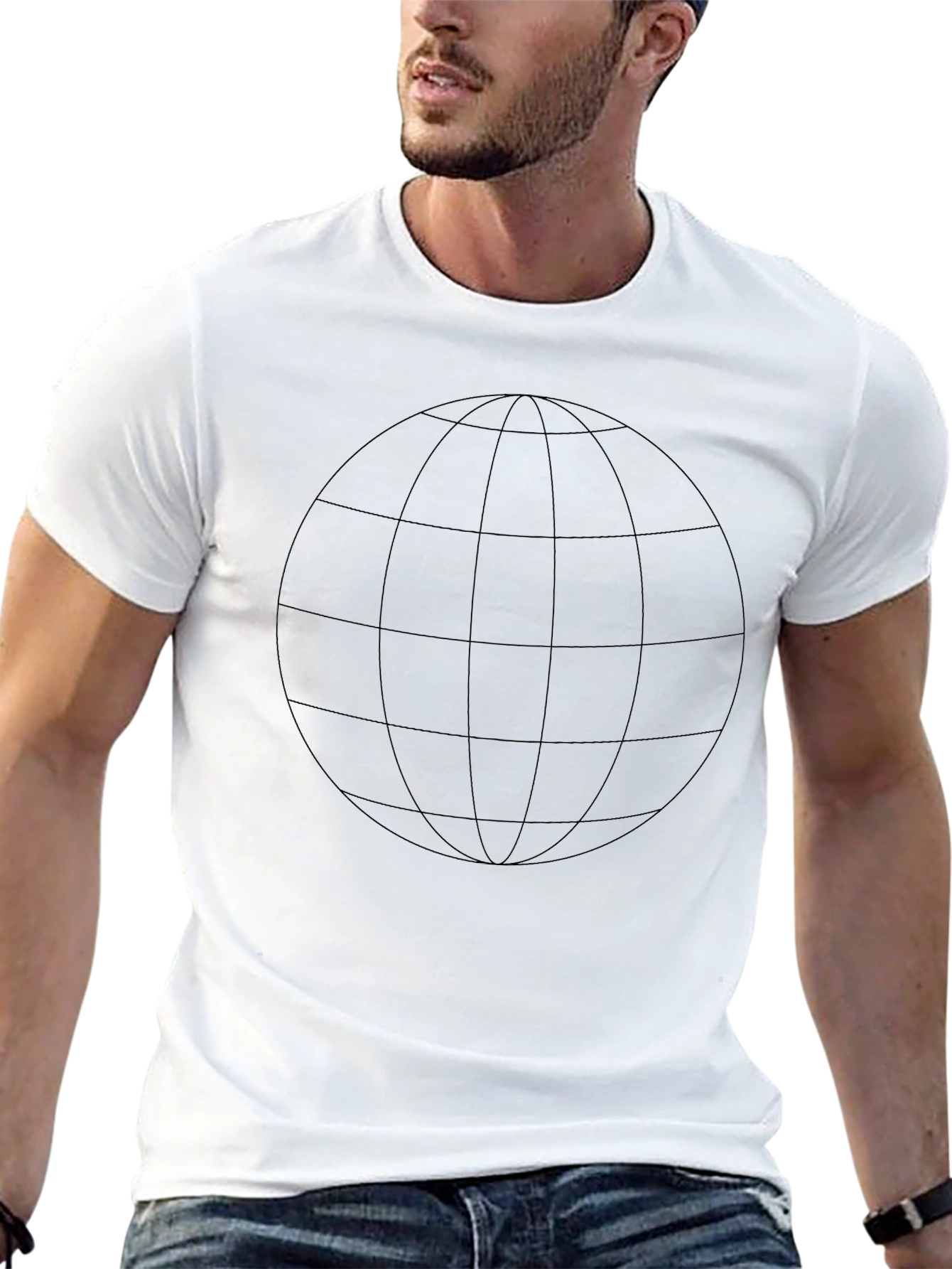 Mens Black Globe Grid Graphic Tee