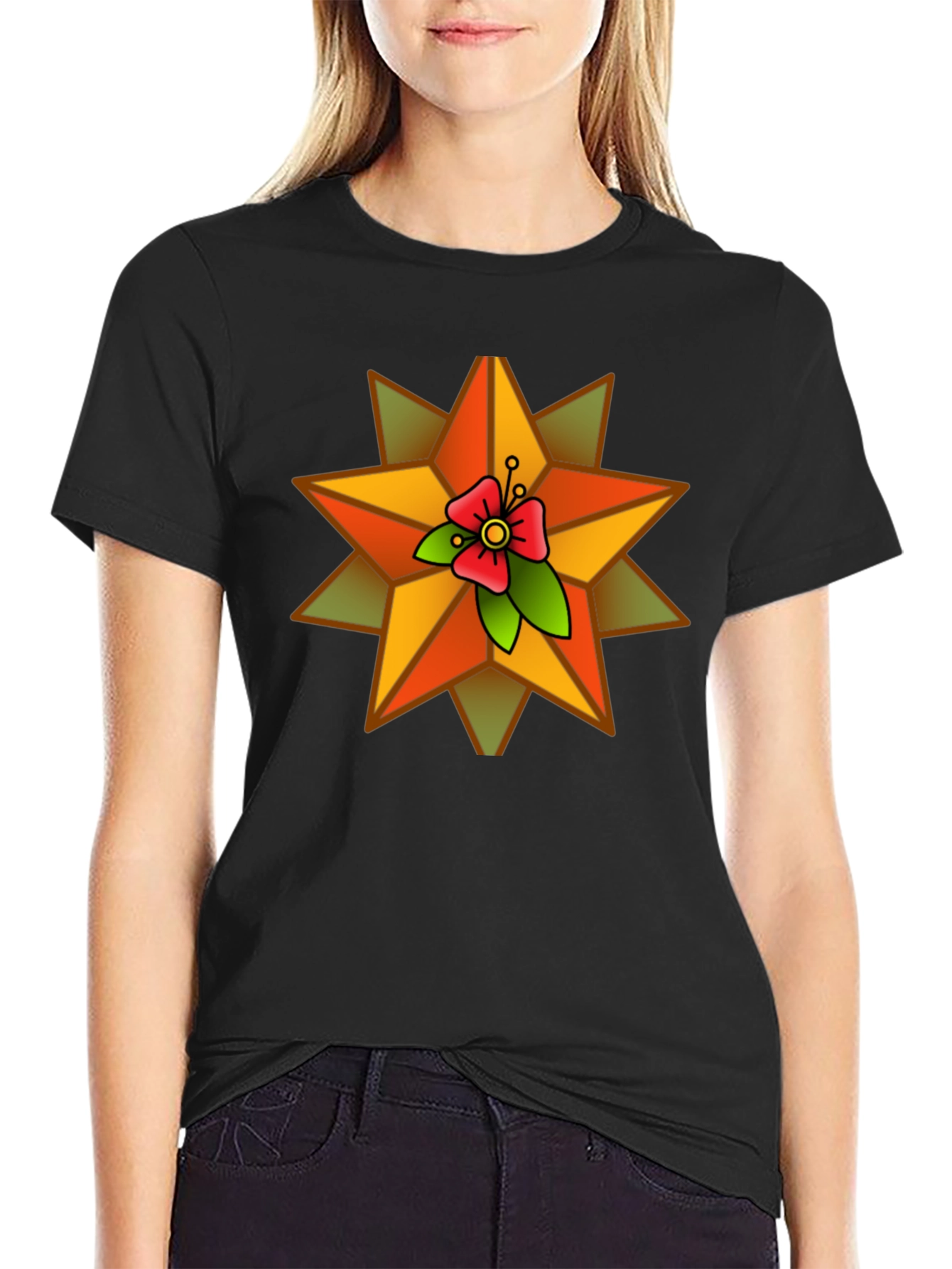 Star Flower Graphic Black T-Shirt