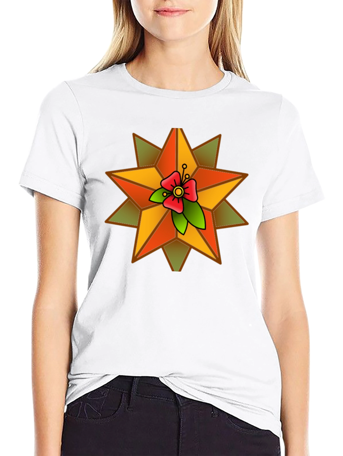Star Flower Graphic Black T-Shirt