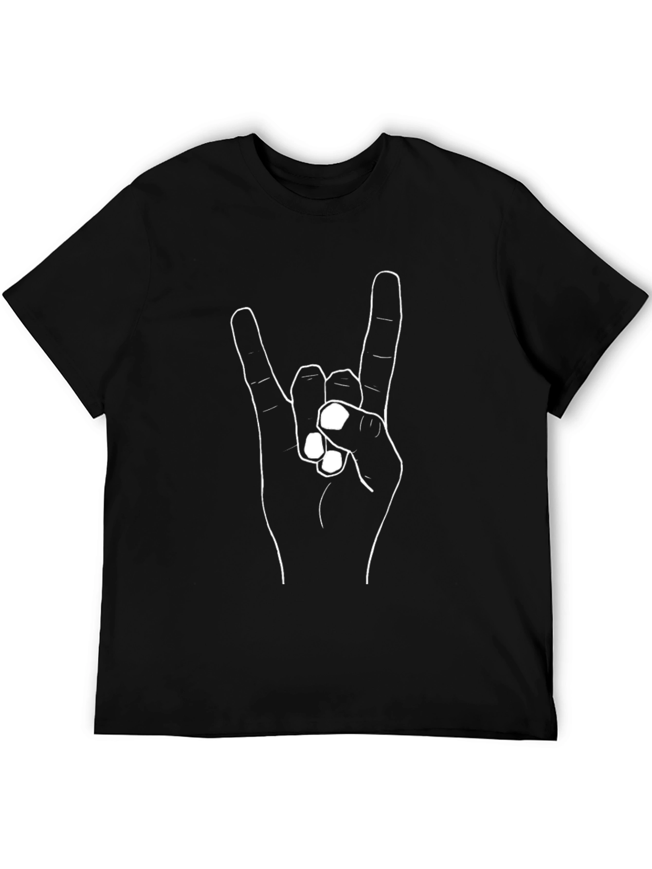 Rock On Hand Gesture Graphic Tee - Black
