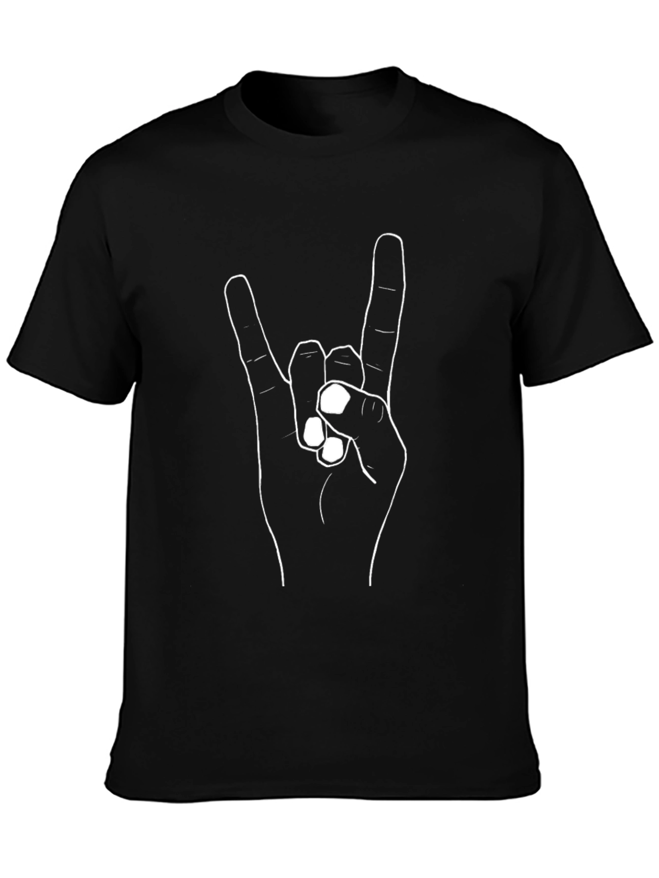 Rock On Hand Gesture Graphic Tee - Black