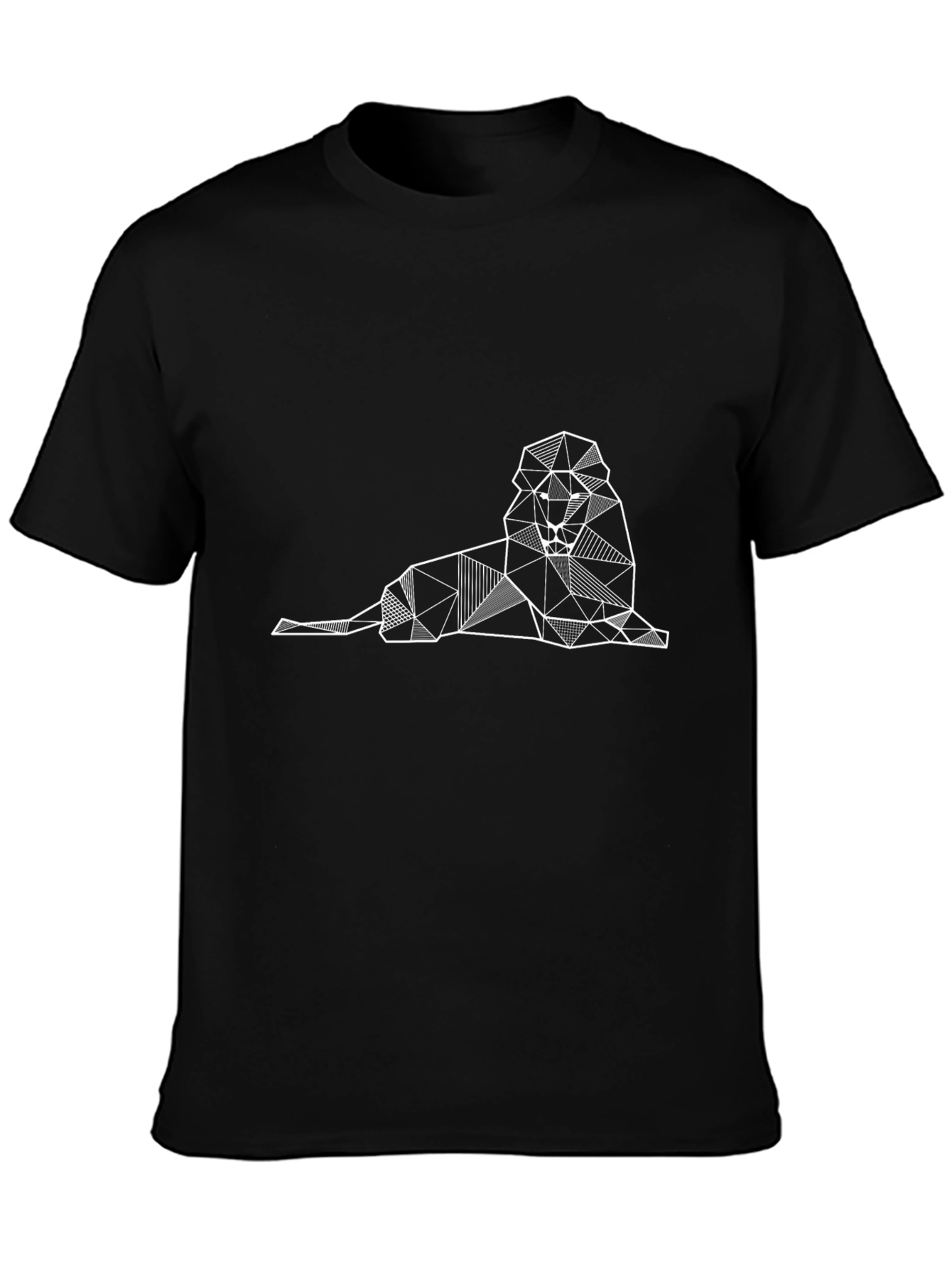 Geometric Lion Graphic Tee - Stylish Mens Black T-Shirt