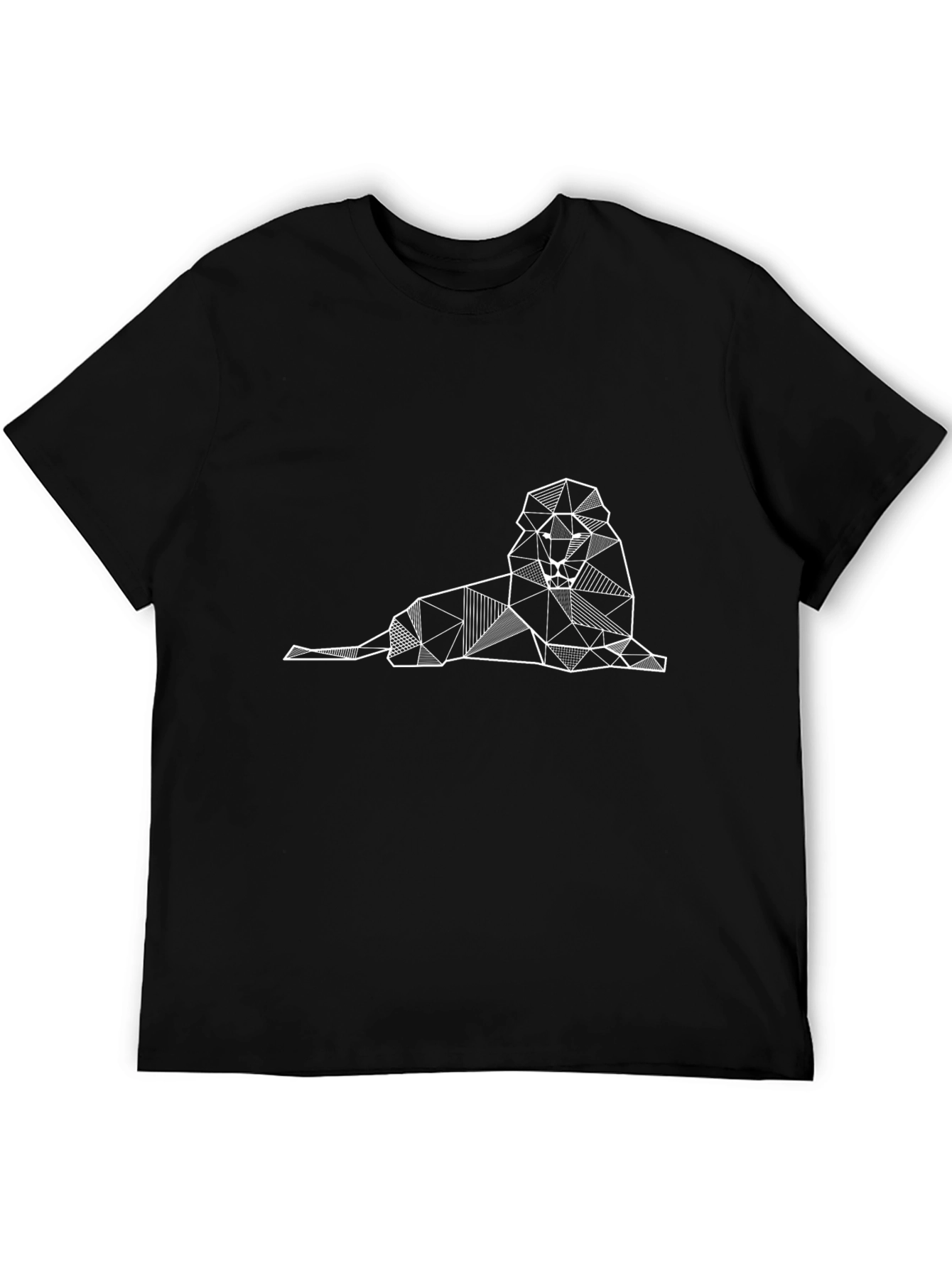 Geometric Lion Graphic Tee - Stylish Mens Black T-Shirt
