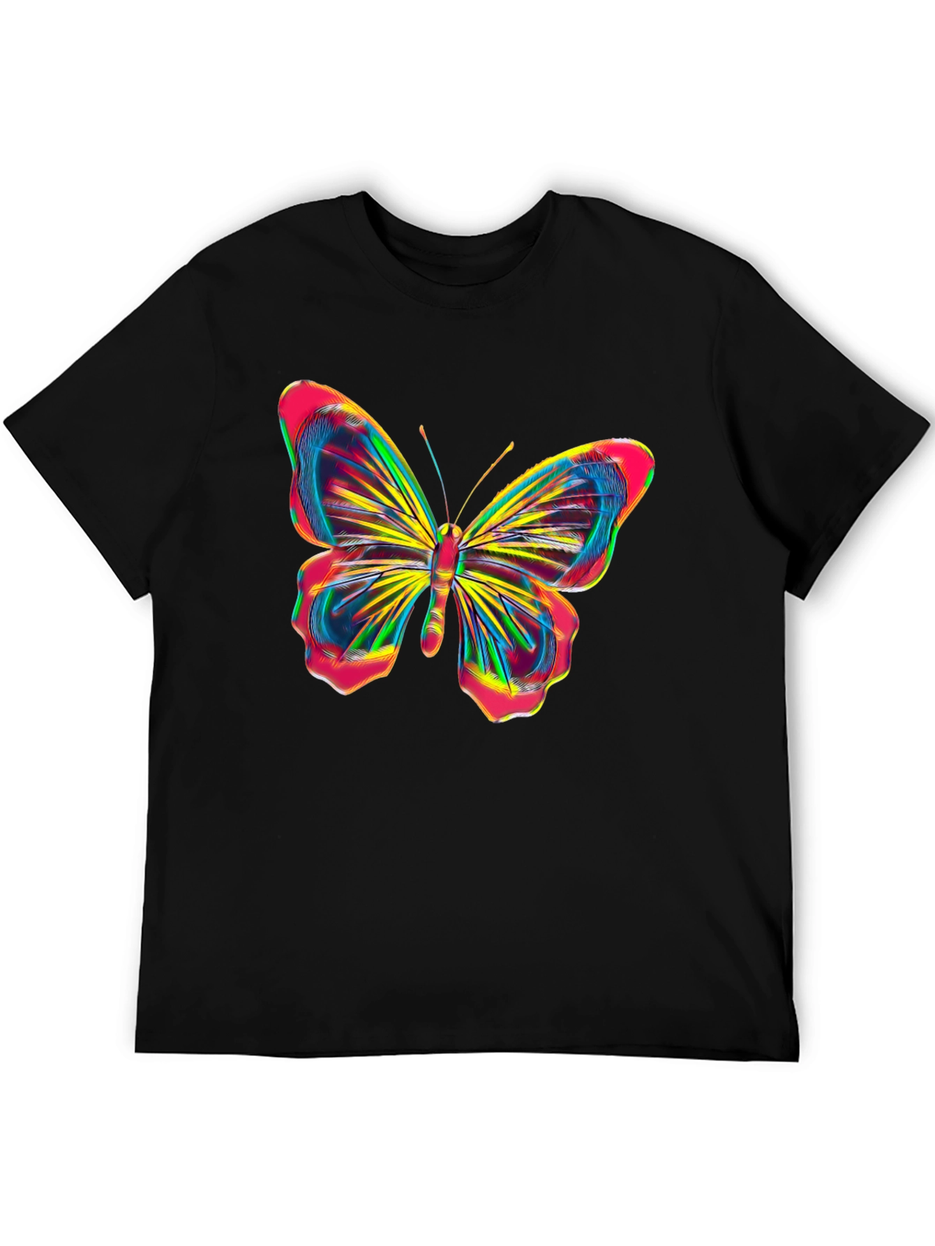 Vibrant Butterfly Graphic Tee - Bold Black Cotton Shirt