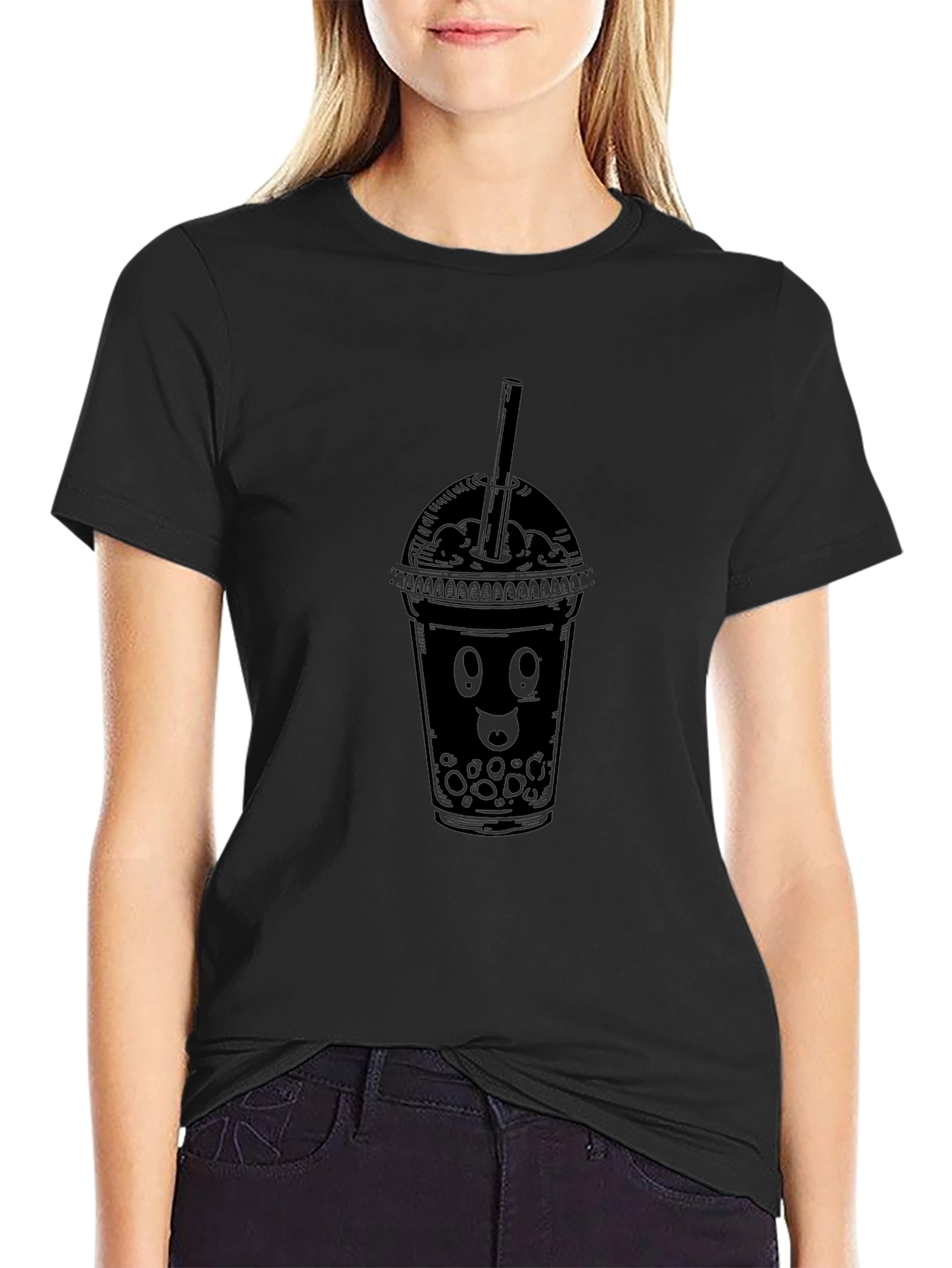 Black T-Shirt with Bubble Tea Graphic