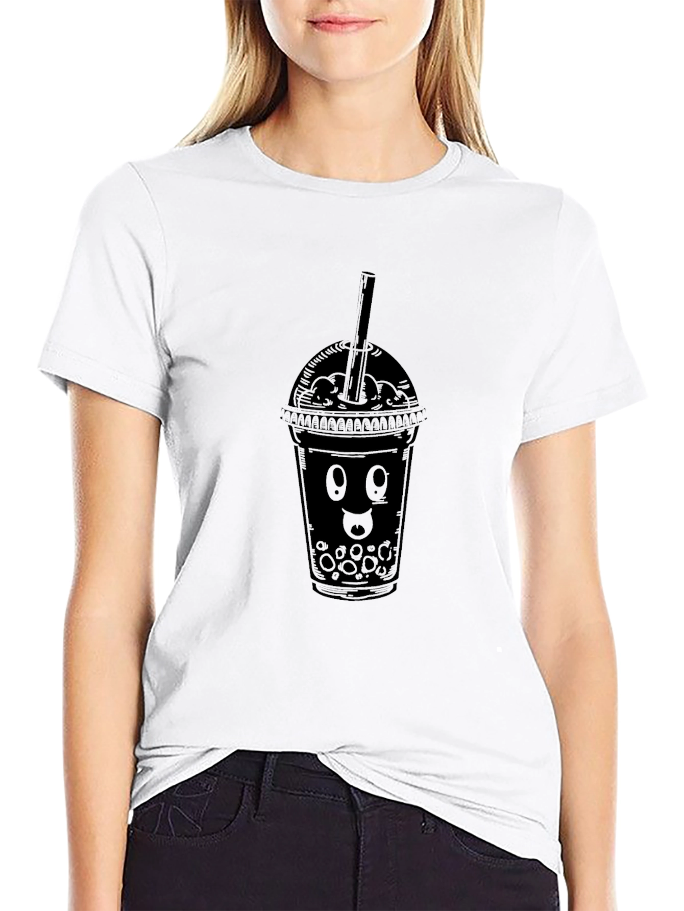Black T-Shirt with Bubble Tea Graphic