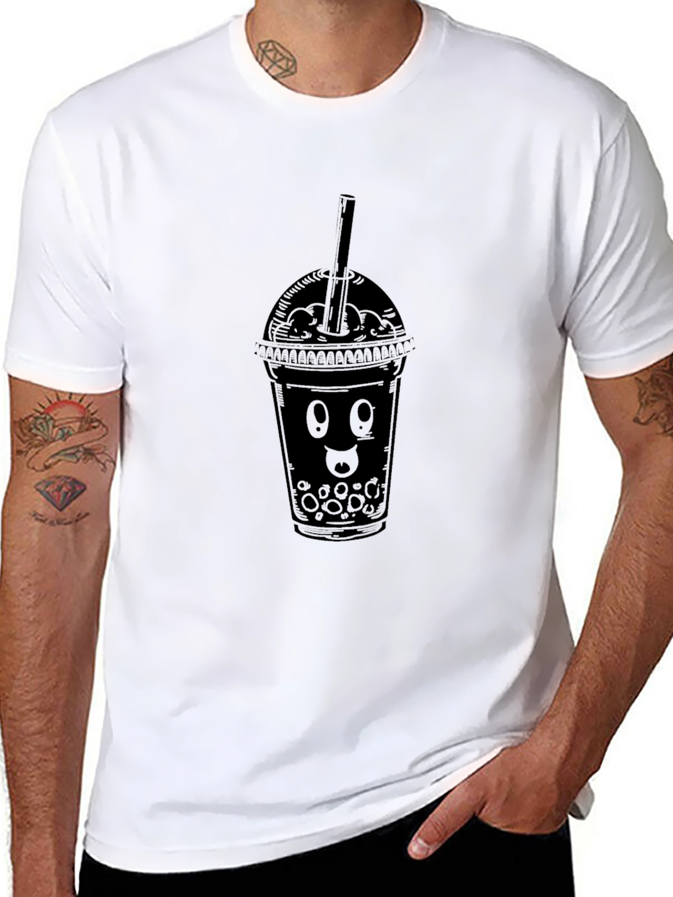 Black T-Shirt with Bubble Tea Graphic