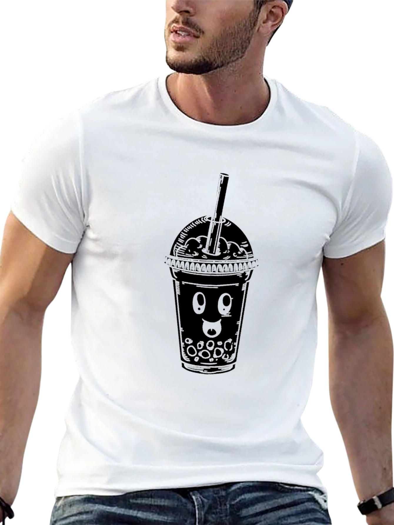 Black T-Shirt with Bubble Tea Graphic