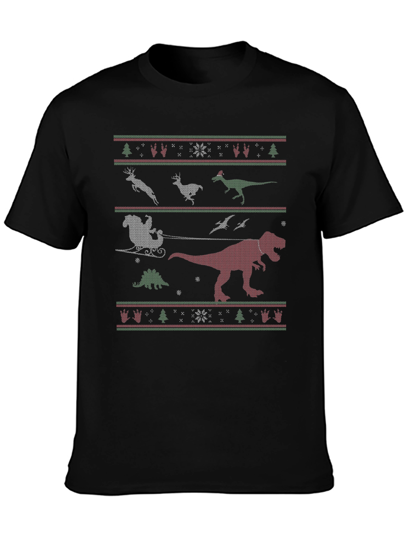 Dinosaur Christmas Sweater Pattern T-Shirt