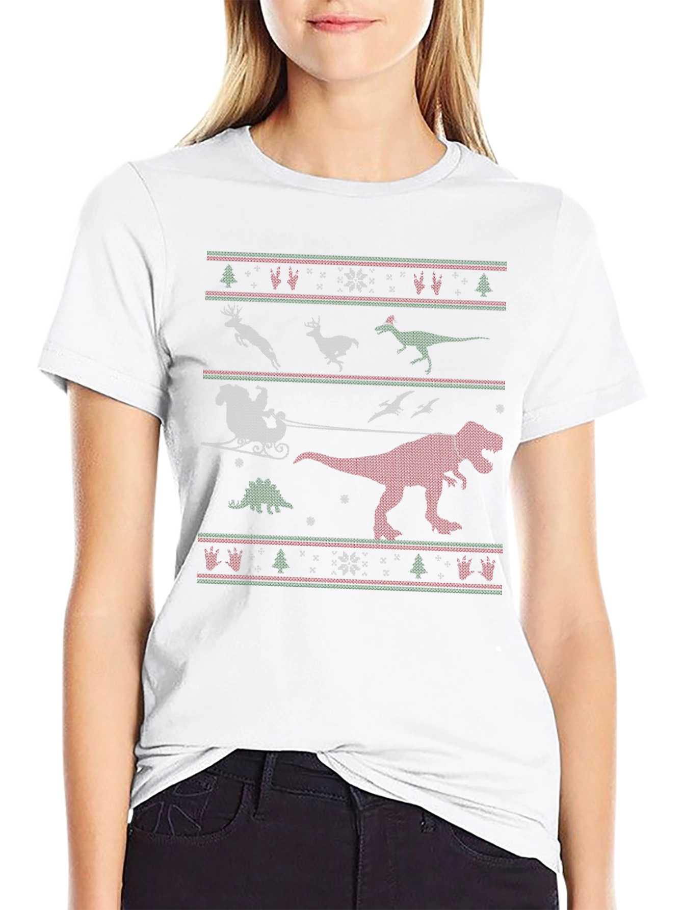 Dinosaur Christmas Sweater Pattern T-Shirt