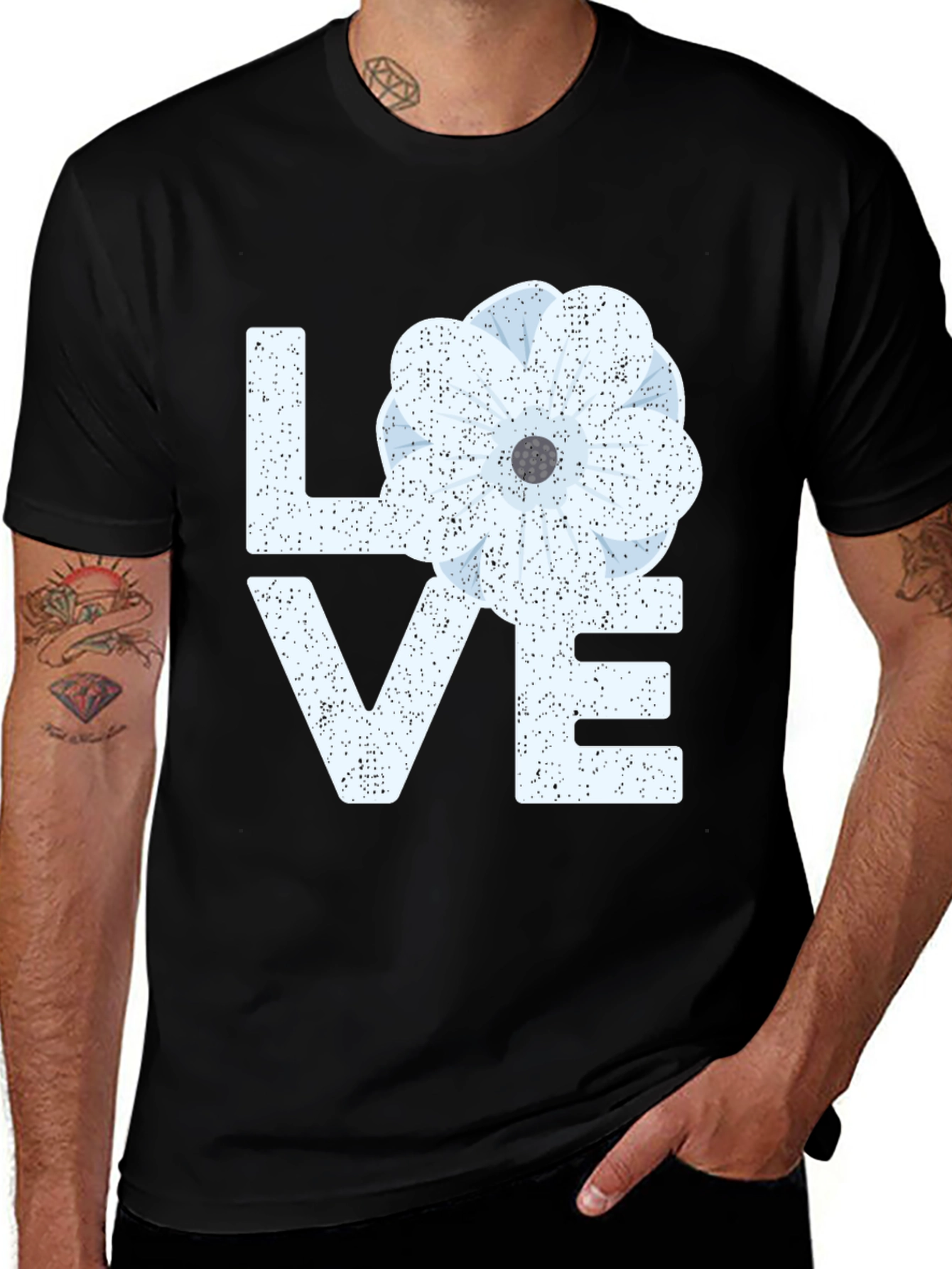 Floral LOVE Graphic T-Shirt - Black Casual Tee