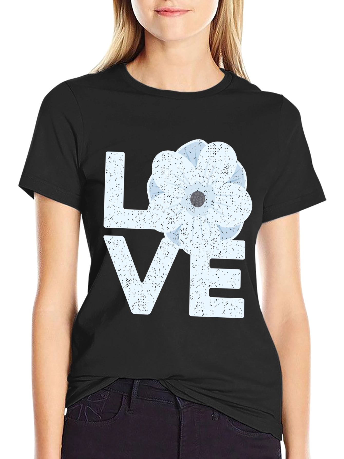 Floral LOVE Graphic T-Shirt - Black Casual Tee