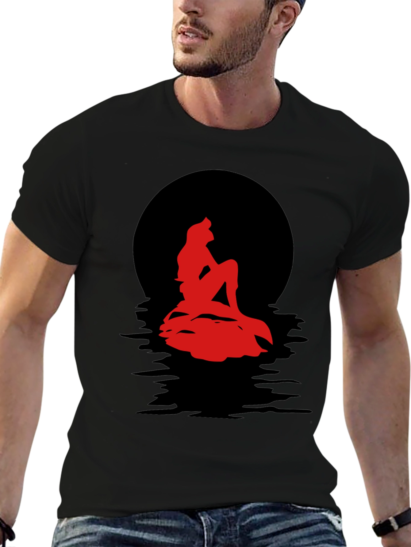Red Mermaid Silhouette Graphic Tee