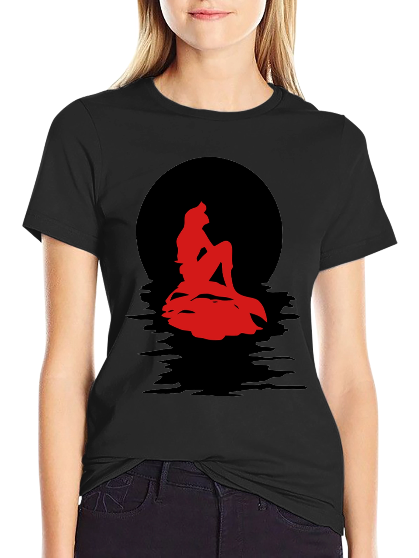 Red Mermaid Silhouette Graphic Tee