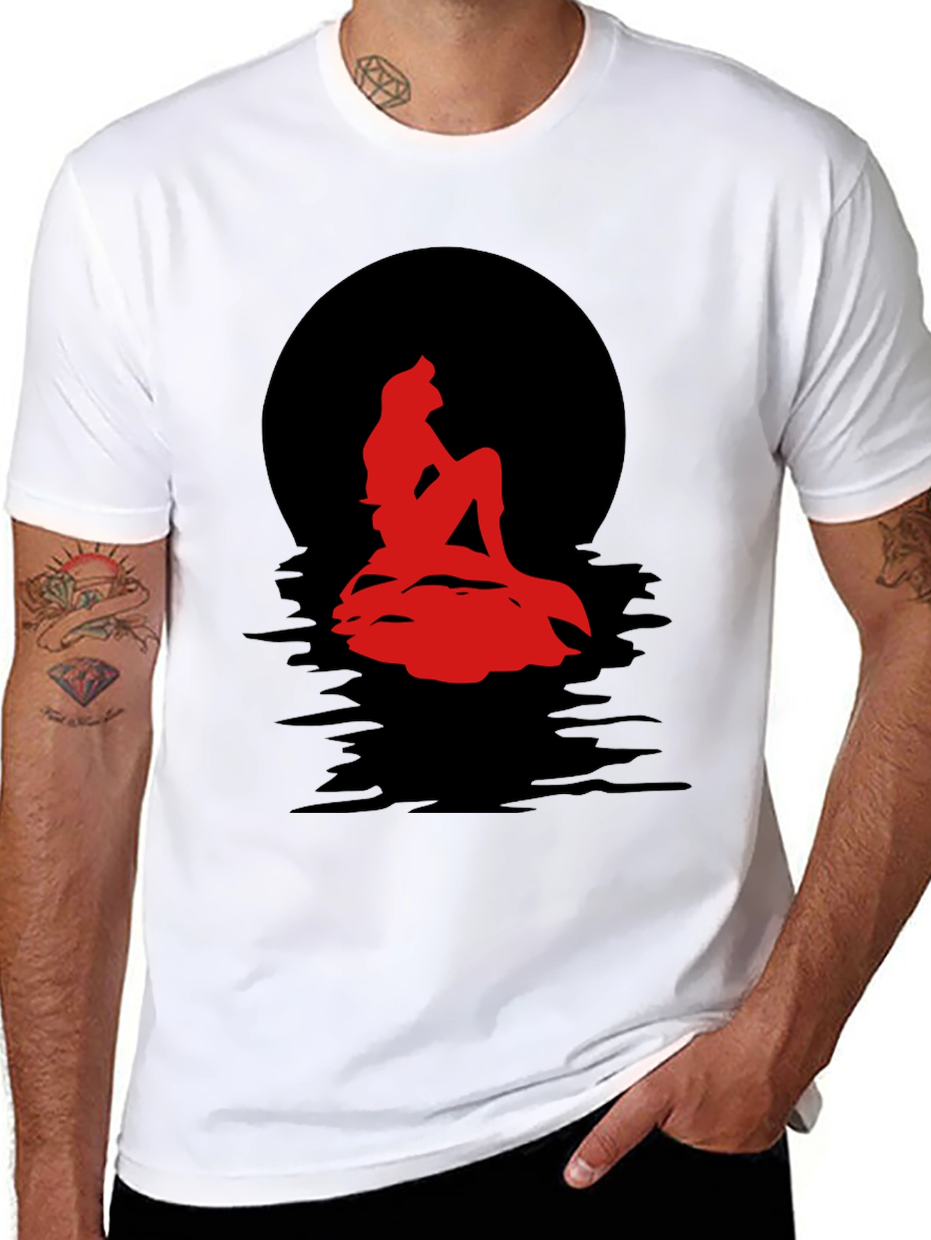 Red Mermaid Silhouette Graphic Tee