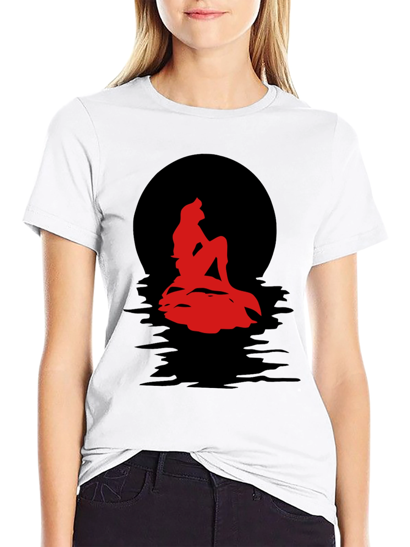 Red Mermaid Silhouette Graphic Tee