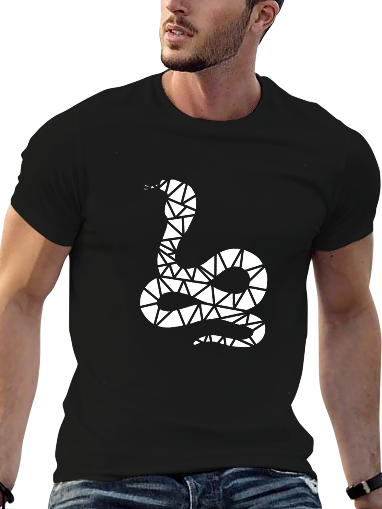 Geometric Snake Graphic Tee - Mens Black T-Shirt