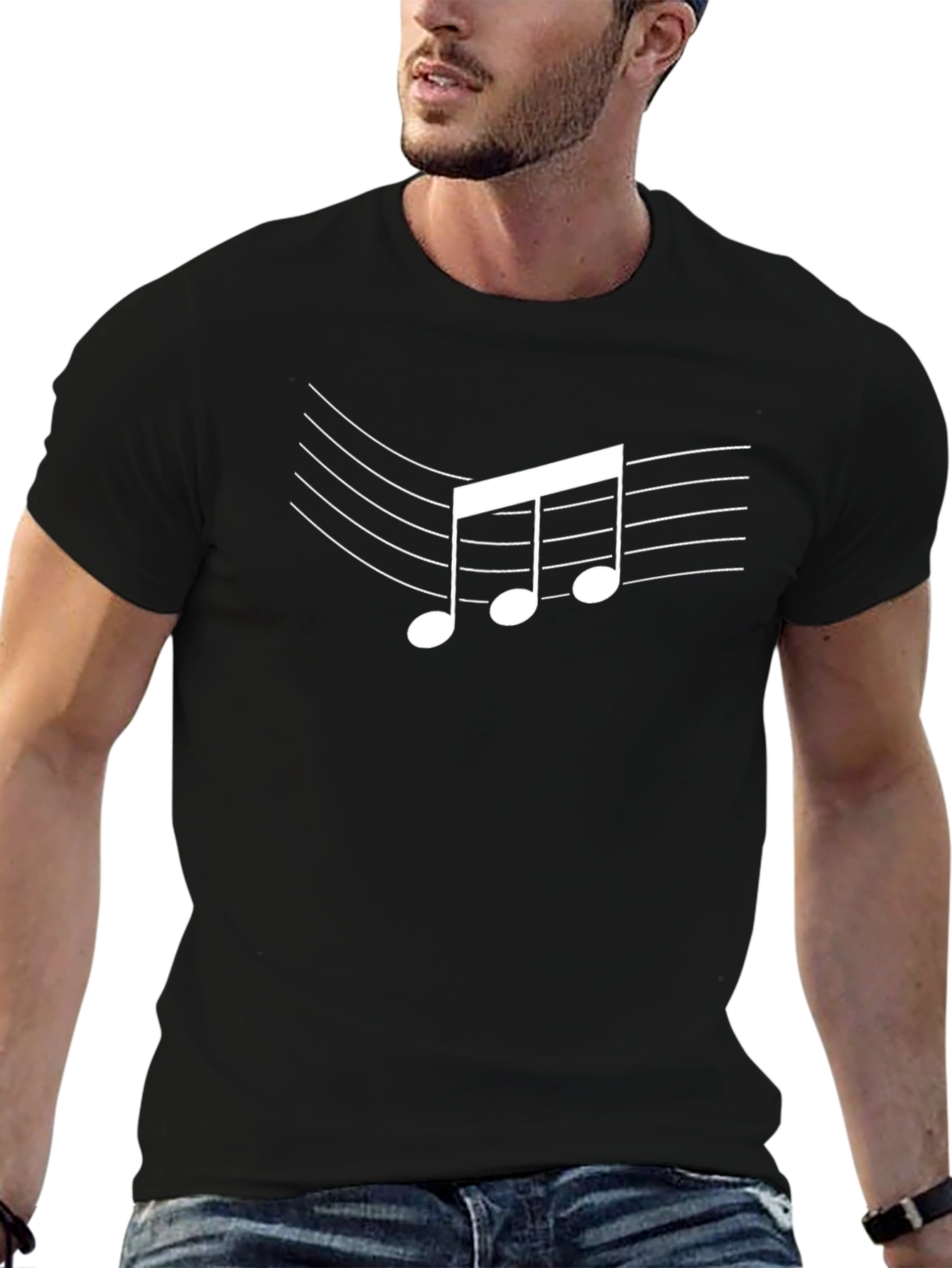 Music Note Graphic Black T-Shirt - Casual Style