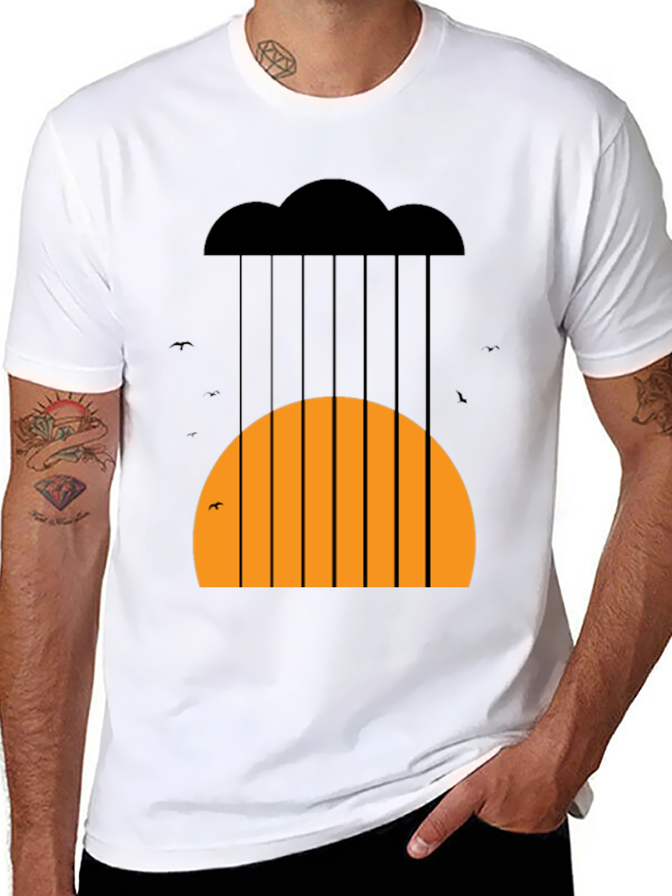 Graphic Rain Cloud and Sunset Mens T-Shirt