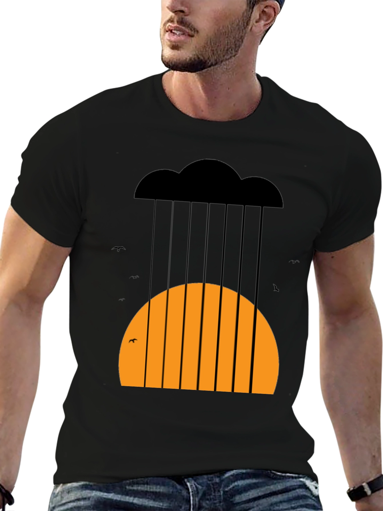 Graphic Rain Cloud and Sunset Mens T-Shirt