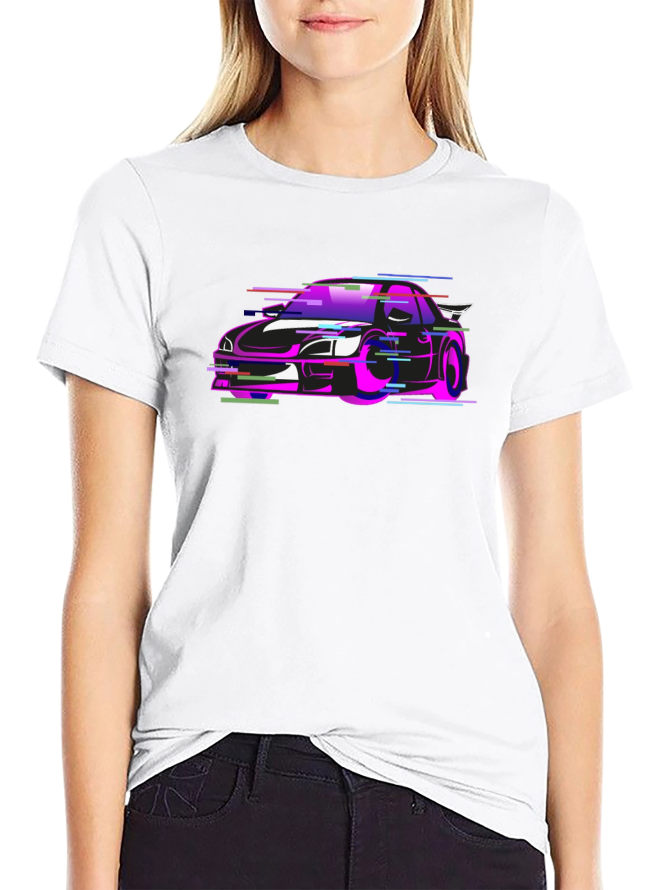 Glitch Car Graphic Black T-Shirt