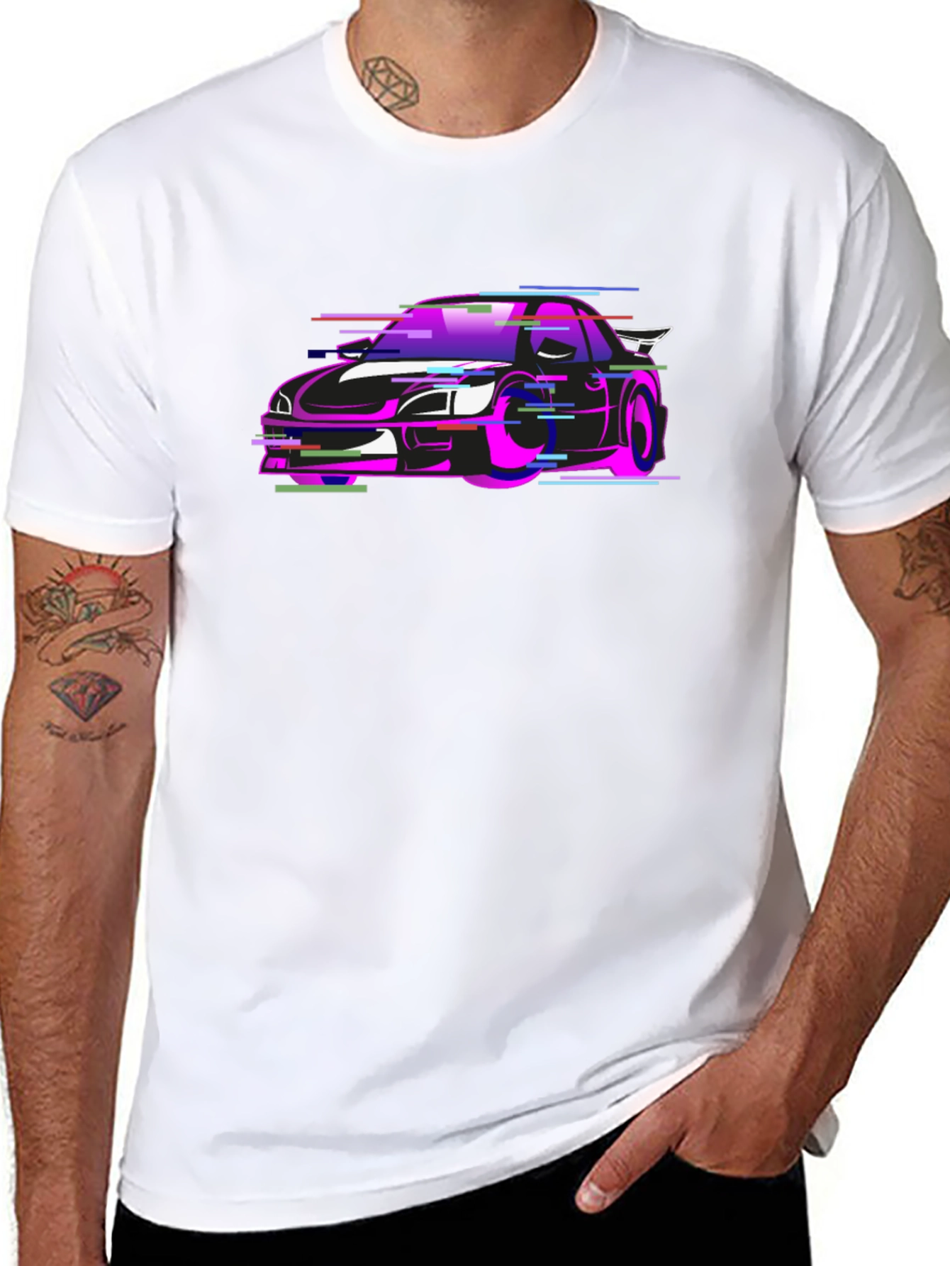 Glitch Car Graphic Black T-Shirt