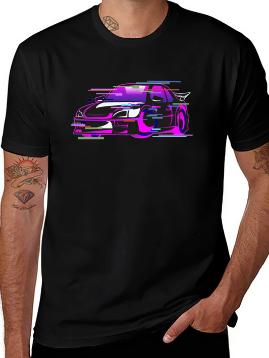 Glitch Car Graphic Black T-Shirt