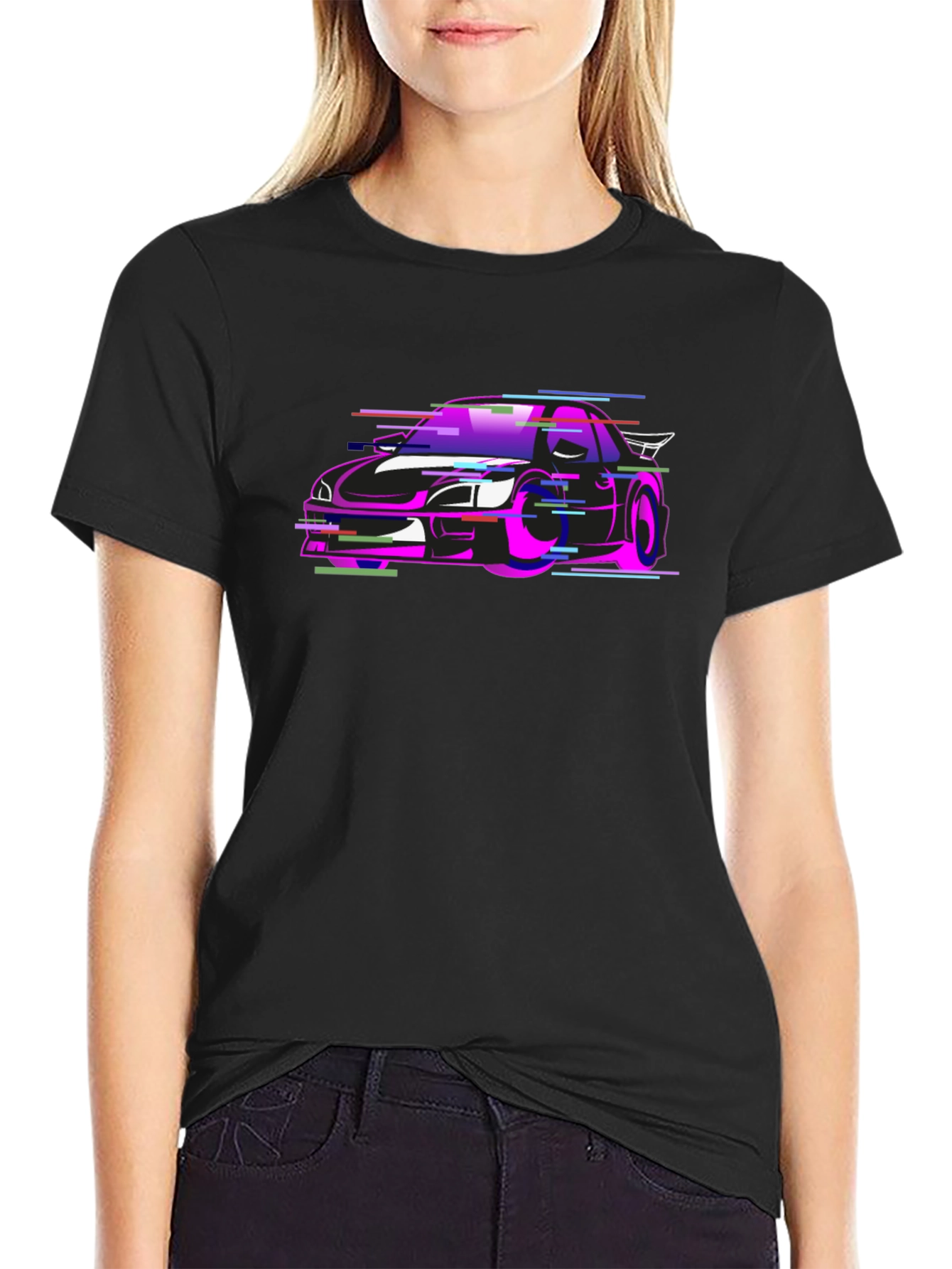 Glitch Car Graphic Black T-Shirt