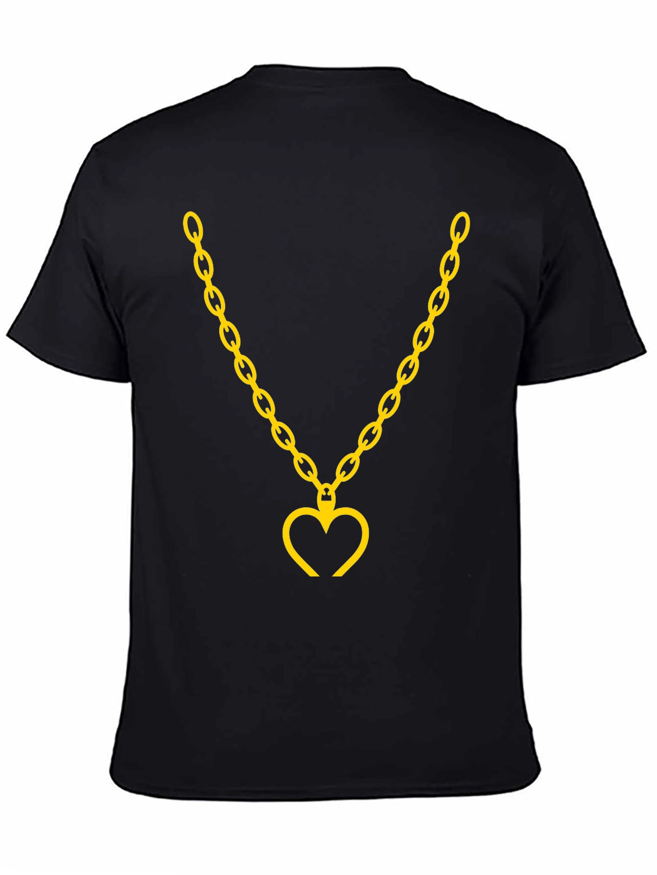 Mens Black T-Shirt with Gold Heart Chain