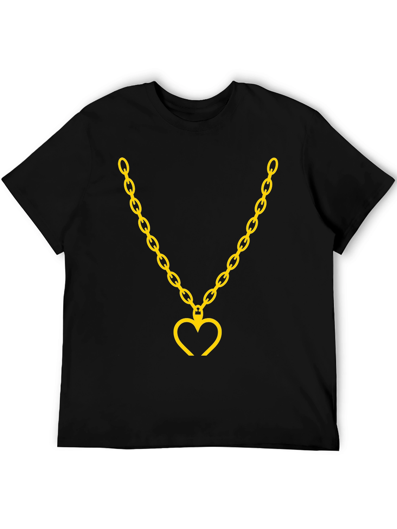 Mens Black T-Shirt with Gold Heart Chain