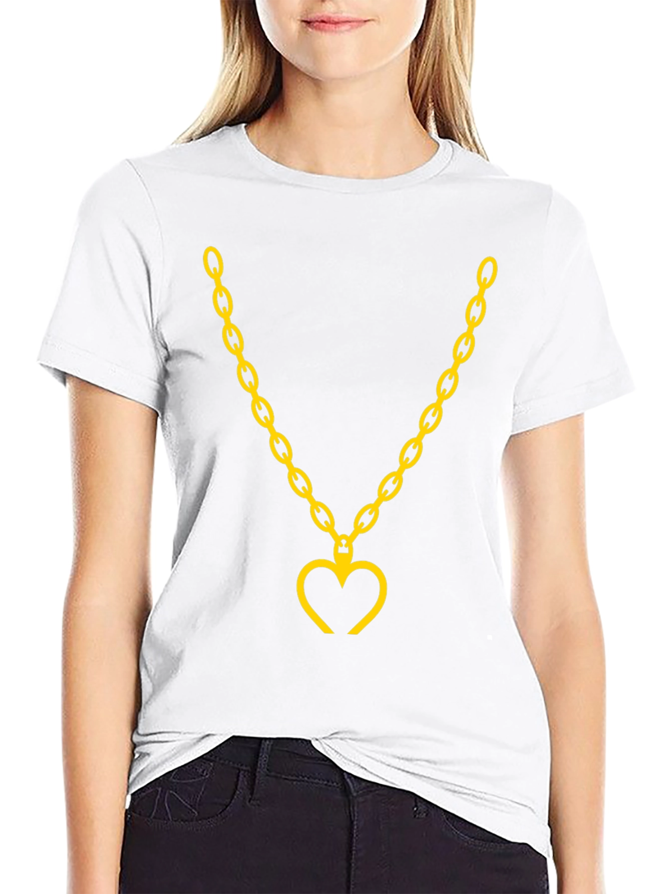 Mens Black T-Shirt with Gold Heart Chain
