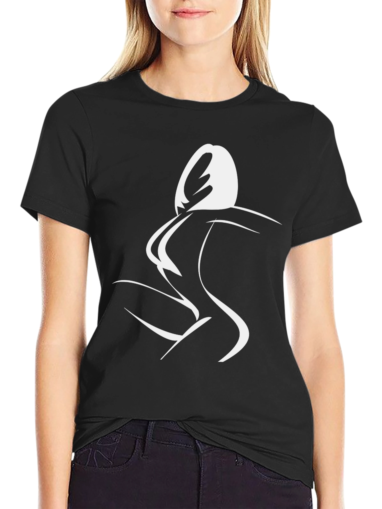 Minimalist Woman Silhouette Graphic Tee - Black