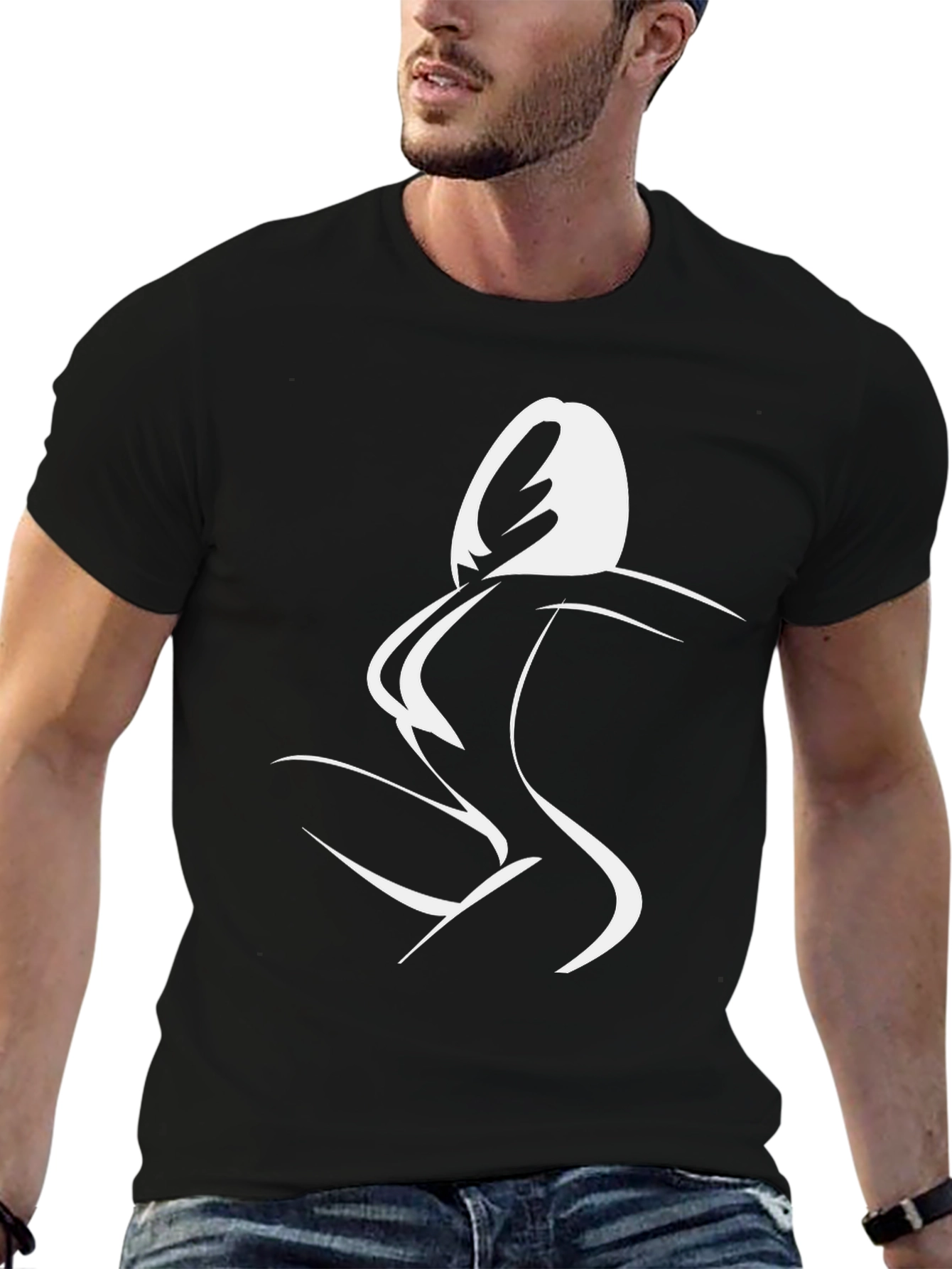 Minimalist Woman Silhouette Graphic Tee - Black