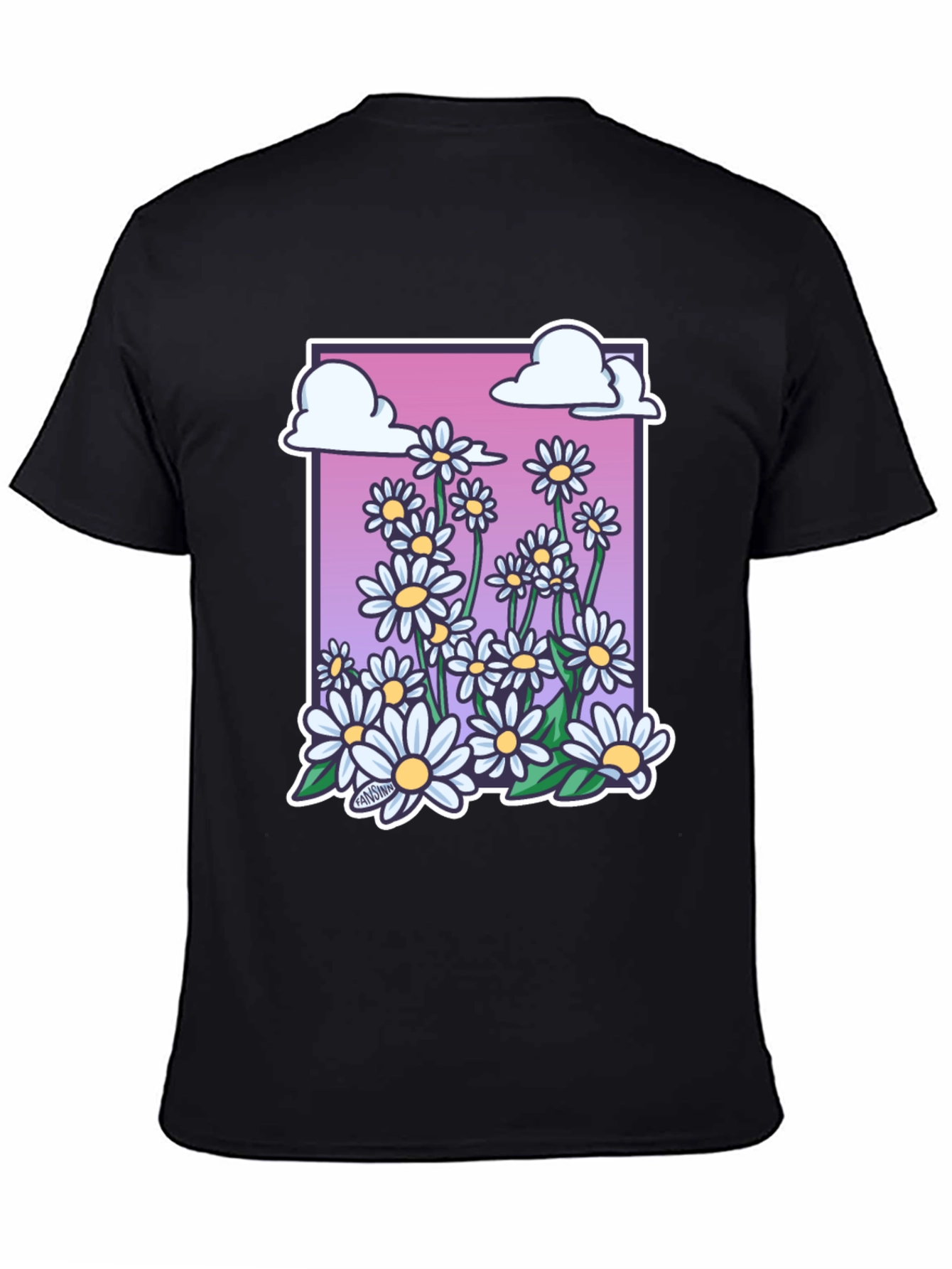 Daisy Cloud Graphic Print Black T-Shirt