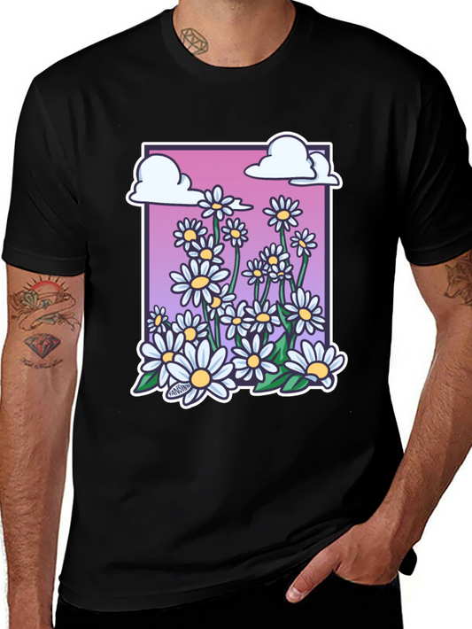 Daisy Cloud Graphic Print Black T-Shirt