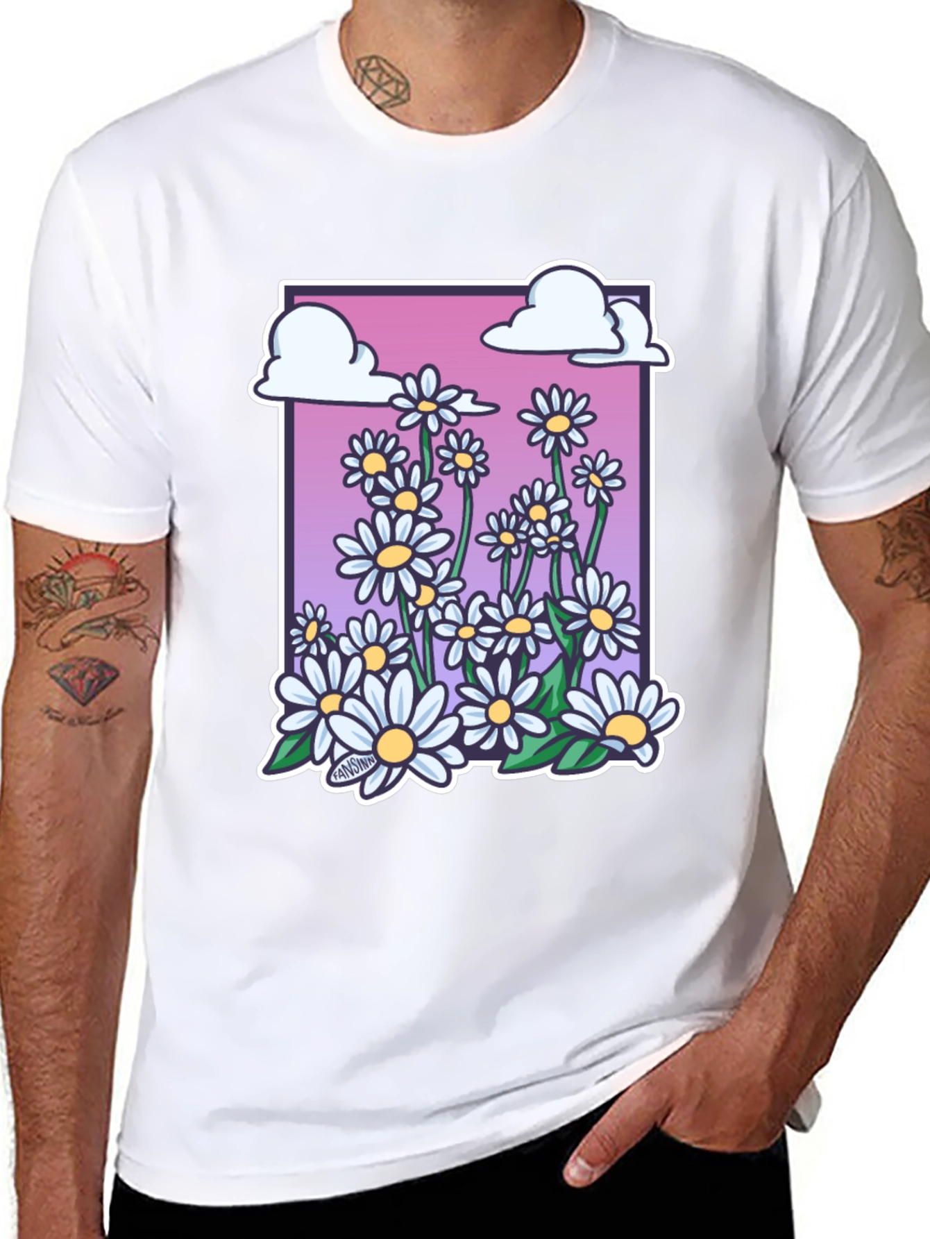 Daisy Cloud Graphic Print Black T-Shirt