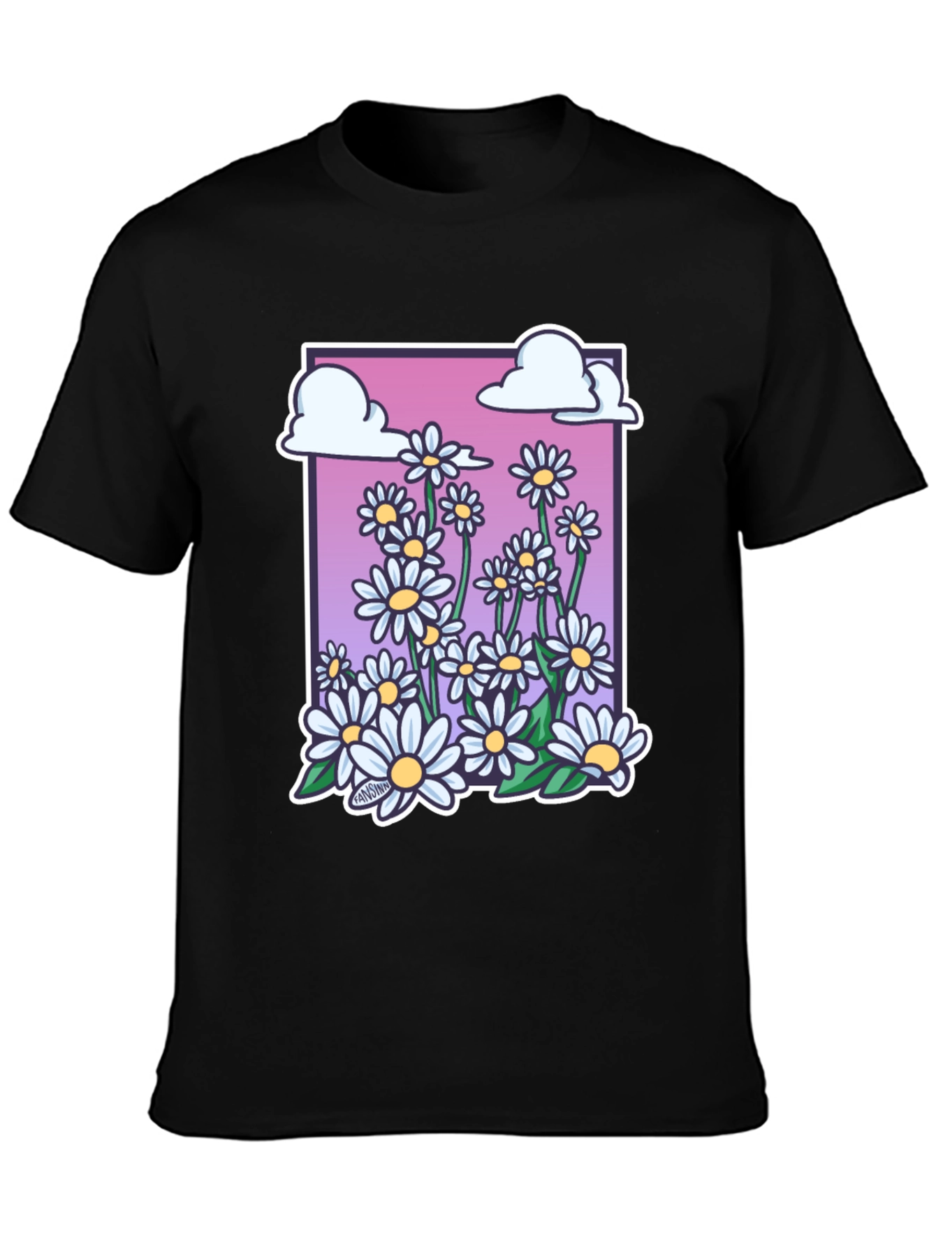 Daisy Cloud Graphic Print Black T-Shirt
