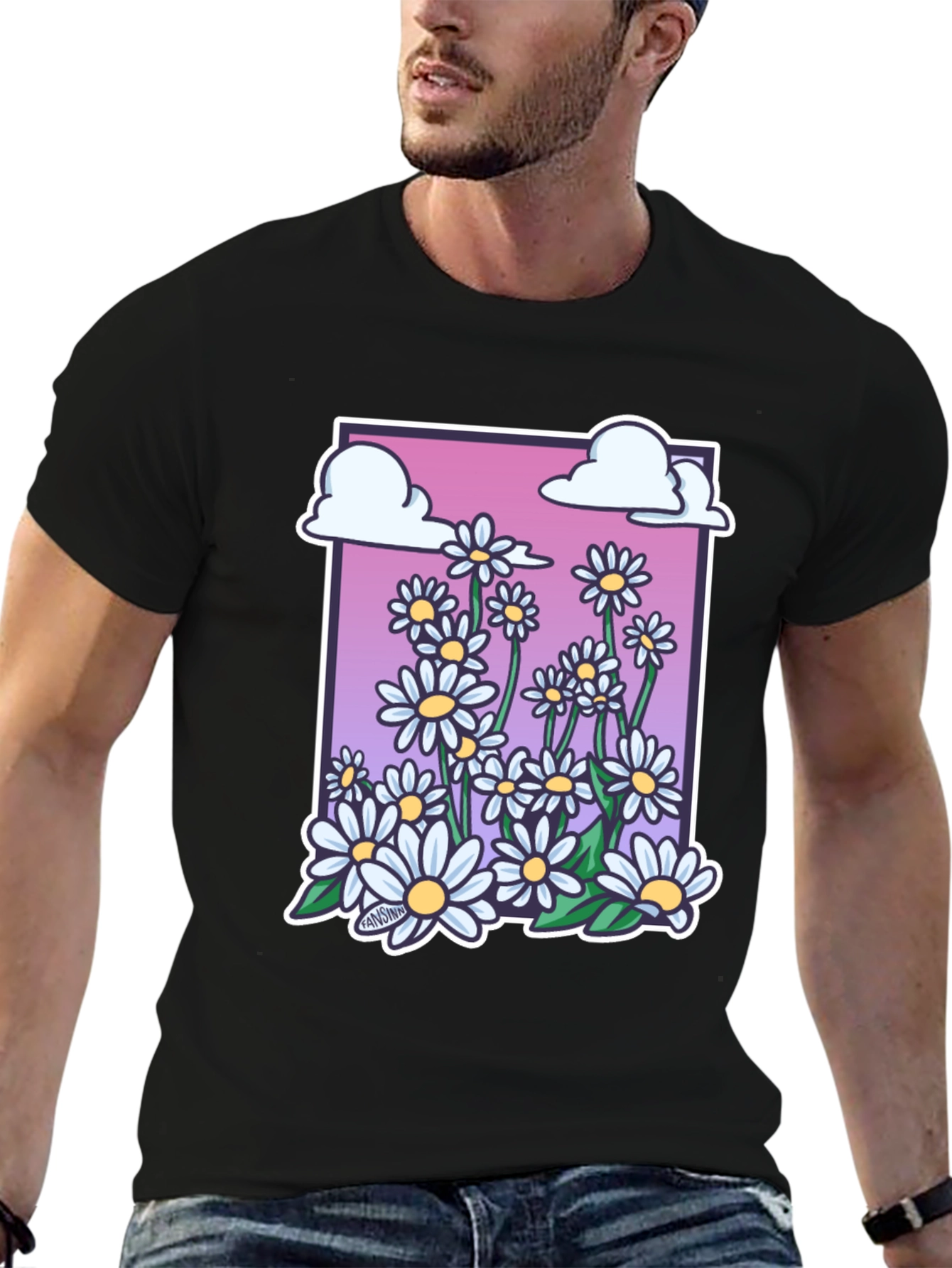 Daisy Cloud Graphic Print Black T-Shirt