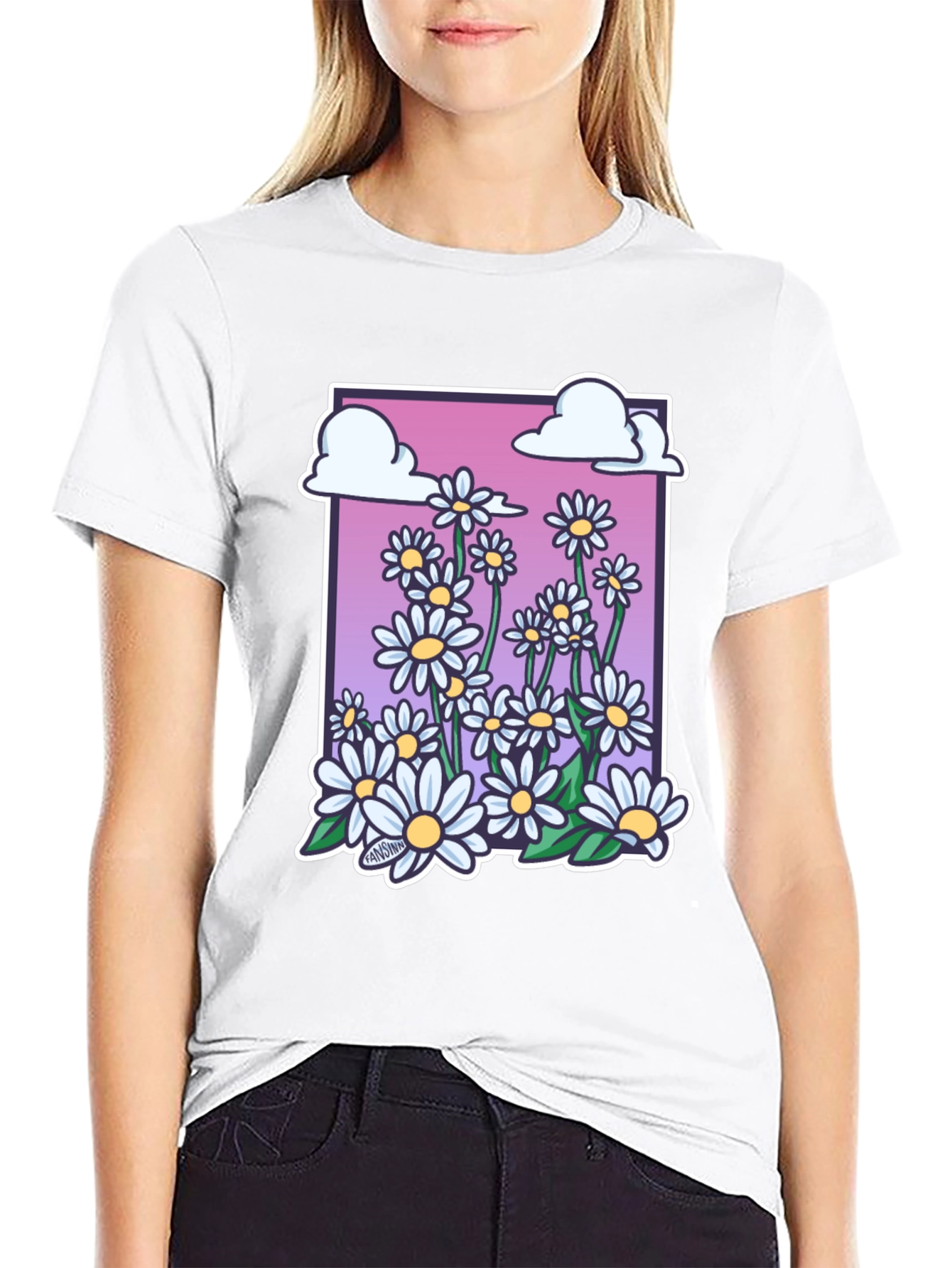 Daisy Cloud Graphic Print Black T-Shirt