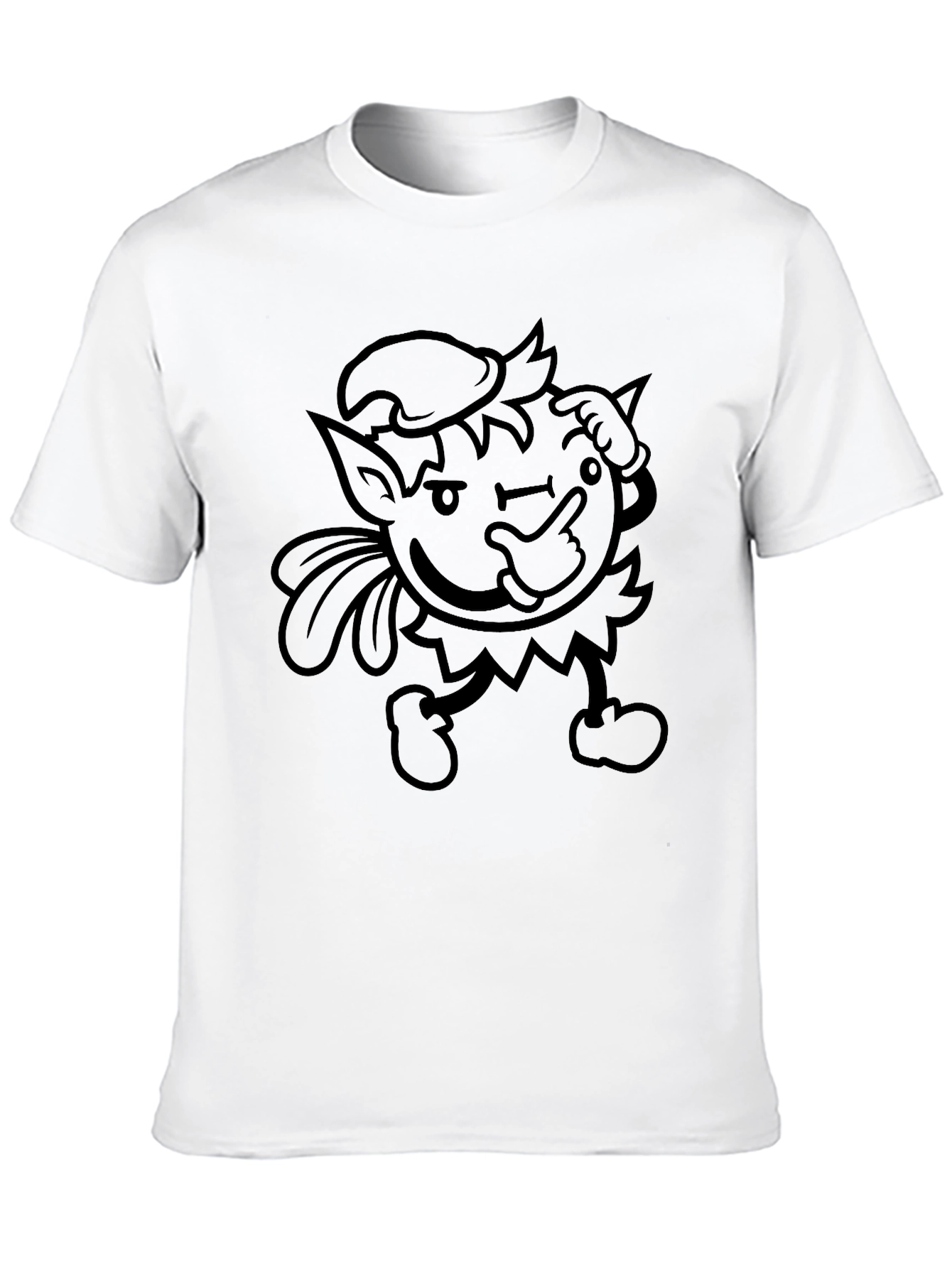 Mens Black Graphic Tee - Winking Cartoon Character