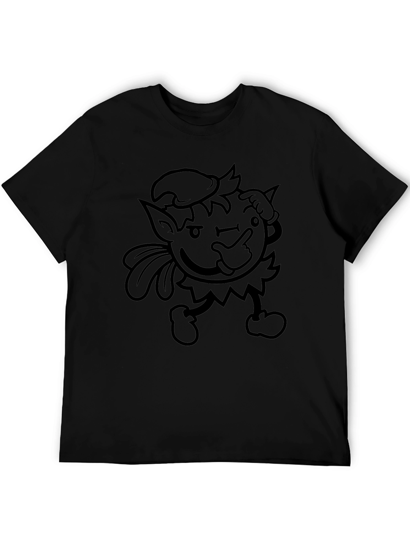 Mens Black Graphic Tee - Winking Cartoon Character